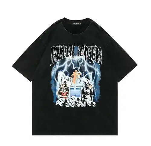 image of Vintage Styled Streetwear Angels Graphic Tee in Black, Men's (Size XL)