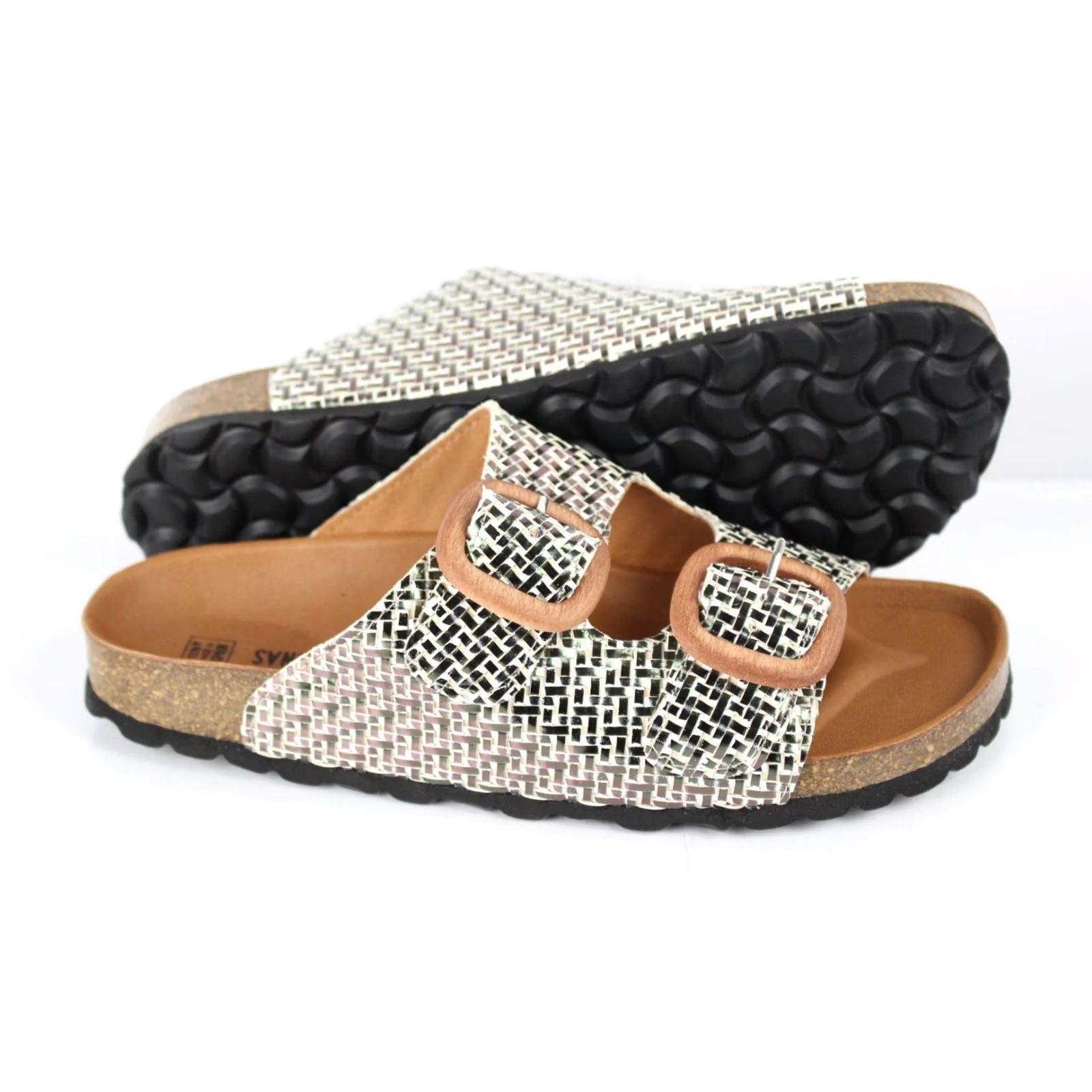 Vintage Verbenas Women's Right Slide Sandals Size US 9 / EU 40 Gray Plomo Braided Metal Check Buckle Sandal Size US 9 / IT 39 - 2 Thumbnail