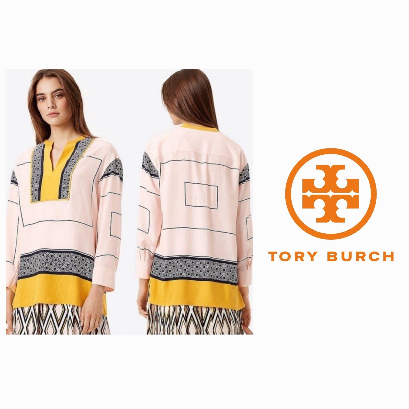 Tory Burch NWT Tory Burch Tunic Aston Silk Geometric Pink Mustard Medi Size M / US 6-8 / IT 42-44 - 1 Thumbnail