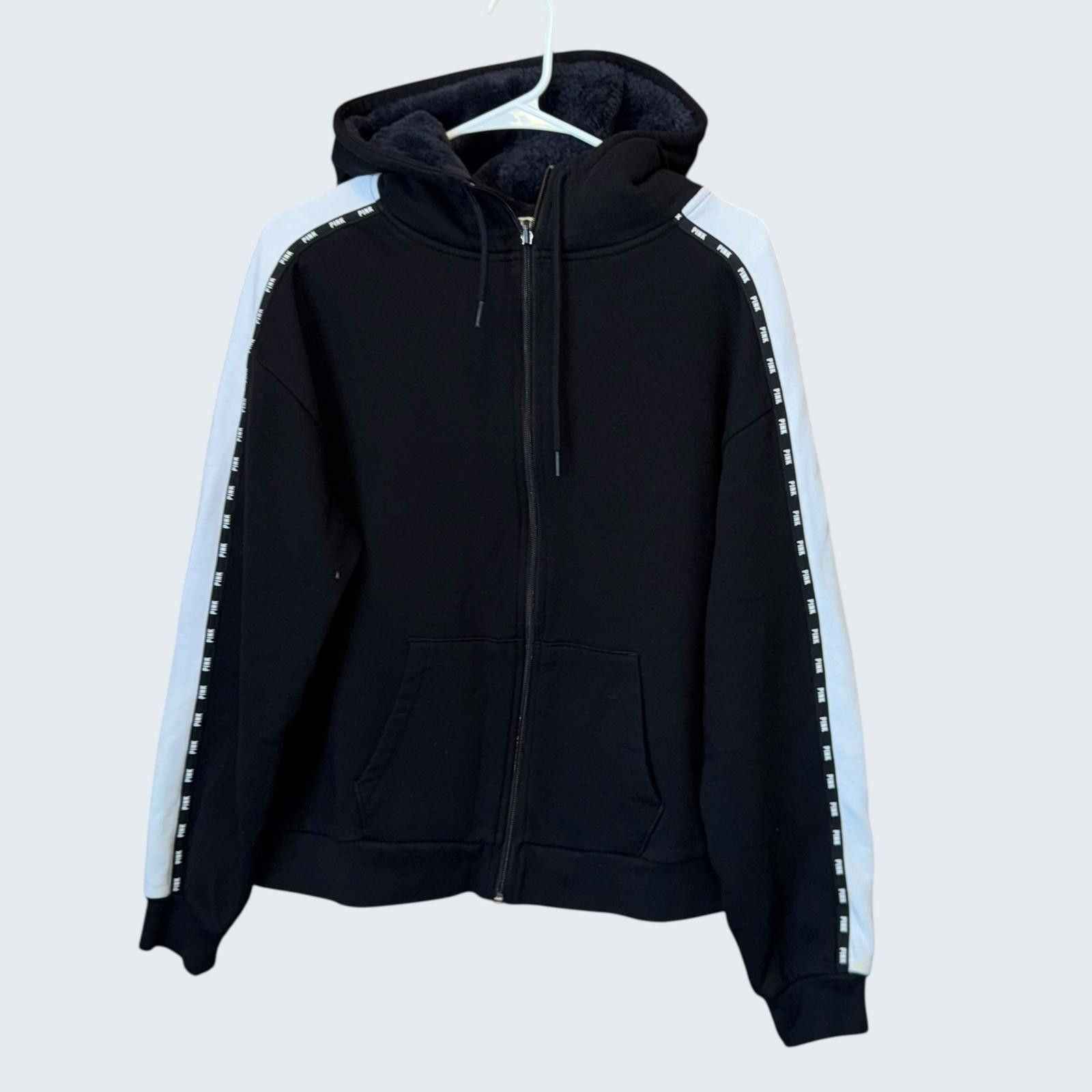 Other PINK Victoria's Secret Full Zip Hoodie Black White Fur L Size L / US 10 / IT 46 - 1 Thumbnail