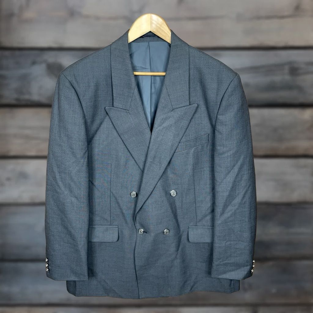Park Avenue Blazer Gray Double Breasted Peak Silver Buttons Jacket Mens 44l, Men's (Size 44r)