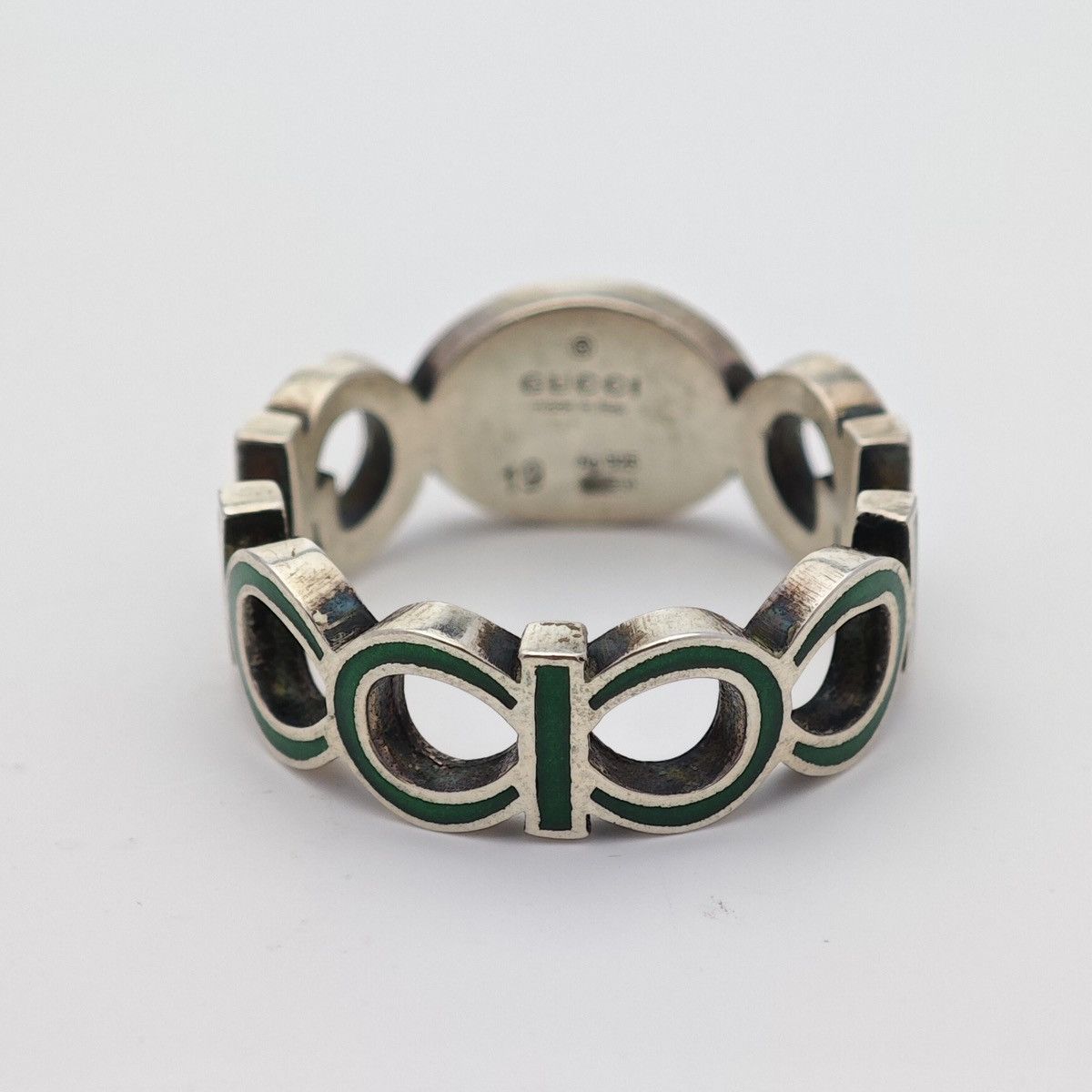 Gucci Interlocking G Sterling Silver Green Enamel Cut-Out Ring Size ONE SIZE - 4 Thumbnail
