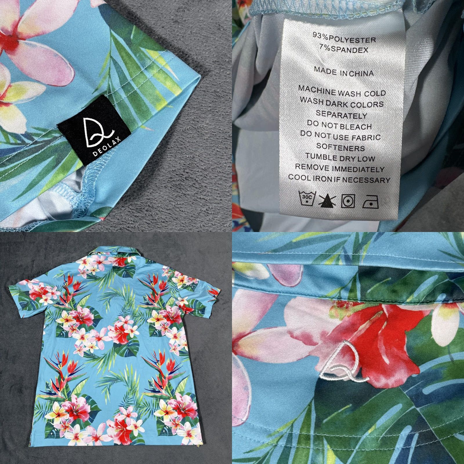 Vintage DEOLAX Polo Shirt Mens Medium Blue Tropical Floral Hawaiian Stretch Golf Aloha Size US M / EU 48-50 / 2 - 8 Thumbnail