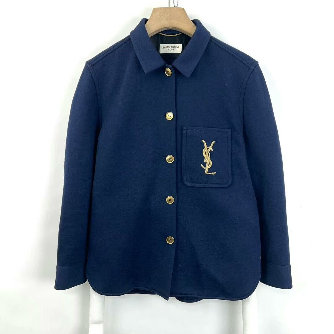 Saint Laurent Paris Saint Laurent Blue Embroidered Logo Shirt Jacket Size M / US 6-8 / IT 42-44 - 1 Thumbnail