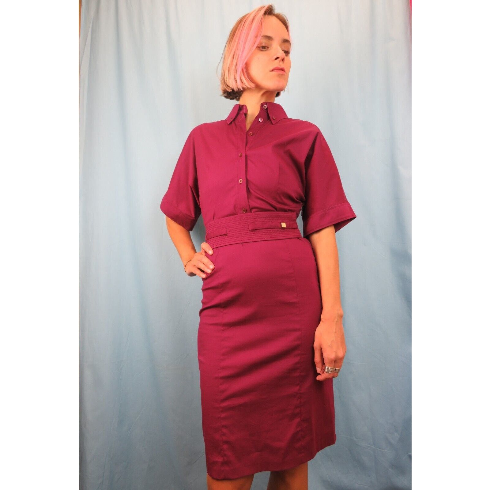 Gucci GUCCI WINE COTTON SHORT SLEEVE BELTED MIDI DRESS 42 6 IT Size M / US 6-8 / IT 42-44 - 1 Thumbnail