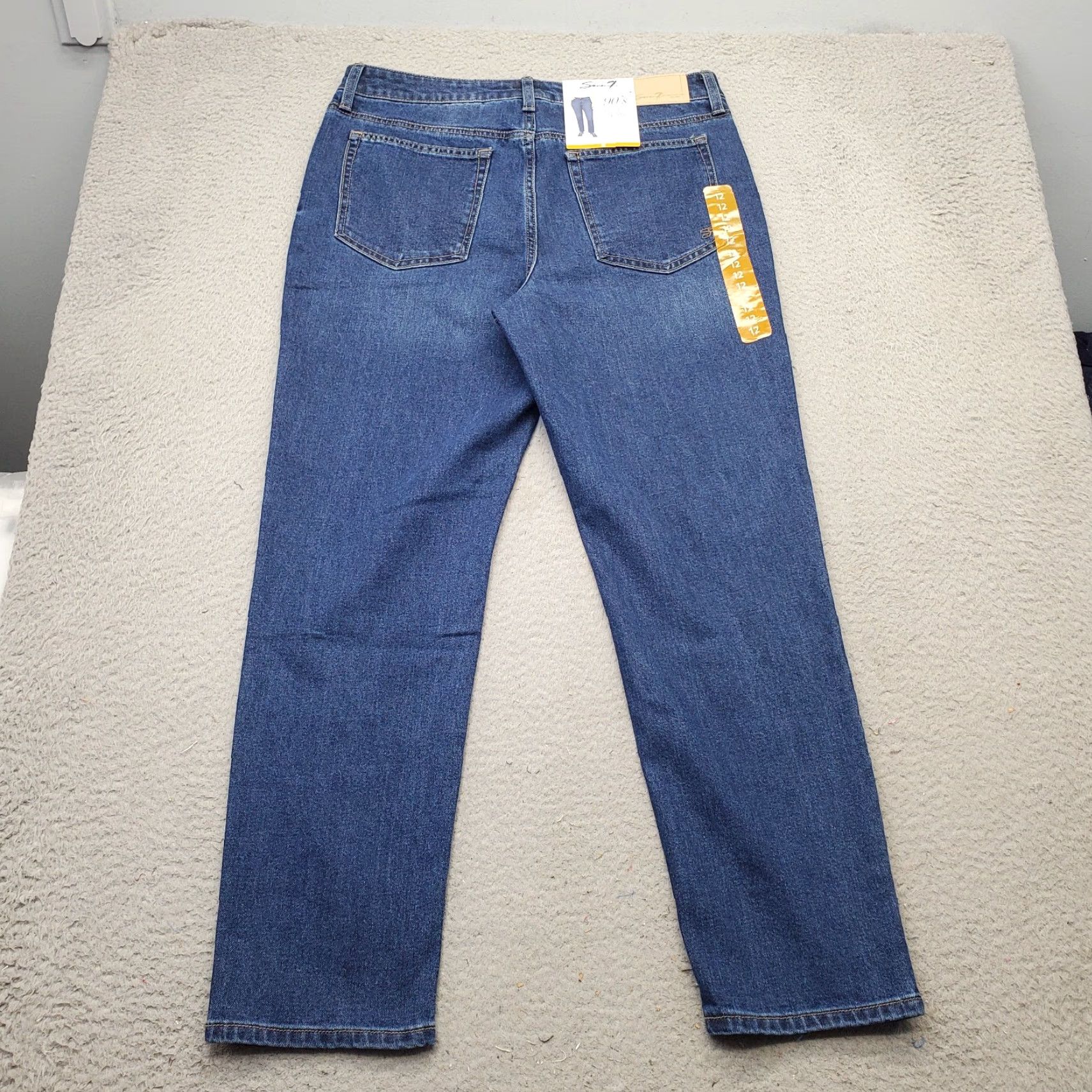 Vintage Seven7 Straight Leg Jeans Women 12 Blue Denim High Rise Through Hips 5-Pocket Design Regular Waist 28.25 Inseam NYT Size 34" / US 12 / IT 48 - 2 Thumbnail