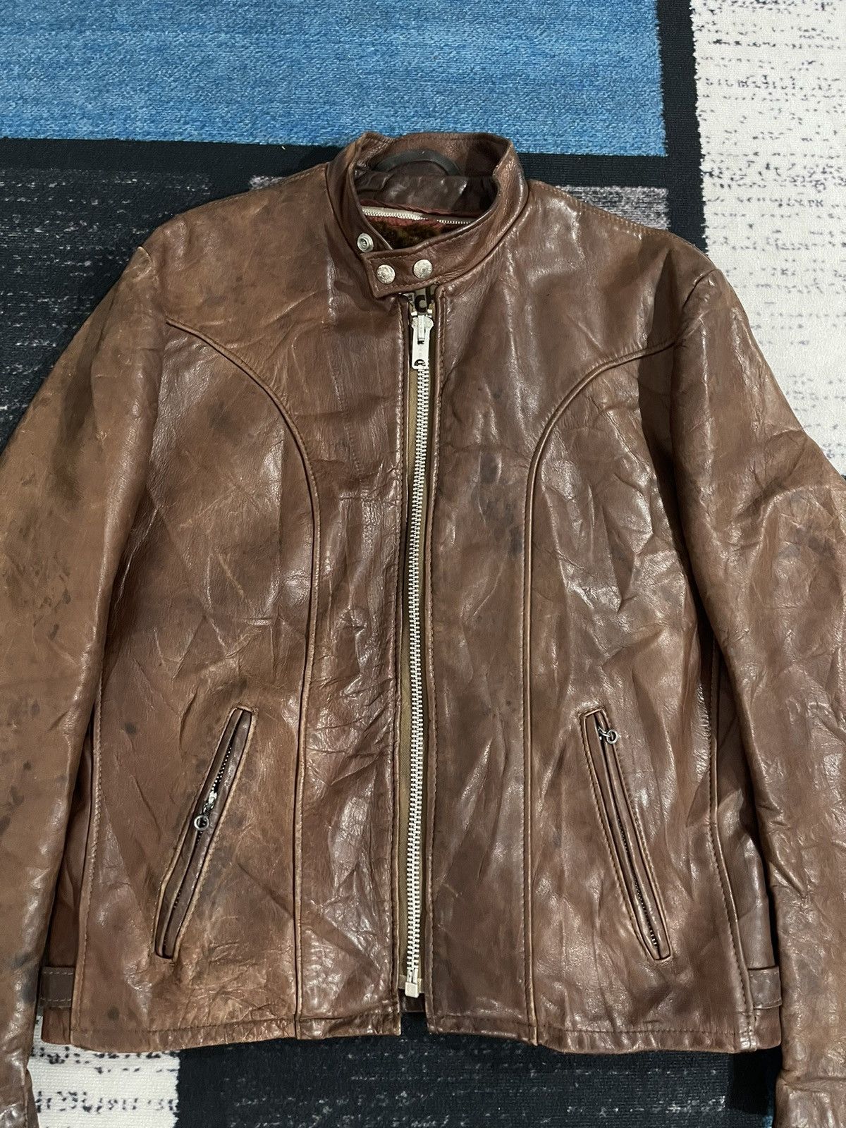 Schott SCHOTT CAFE RACER LEATHER BIKER JACKET Size US L / EU 52-54 / 3 - 5 Thumbnail