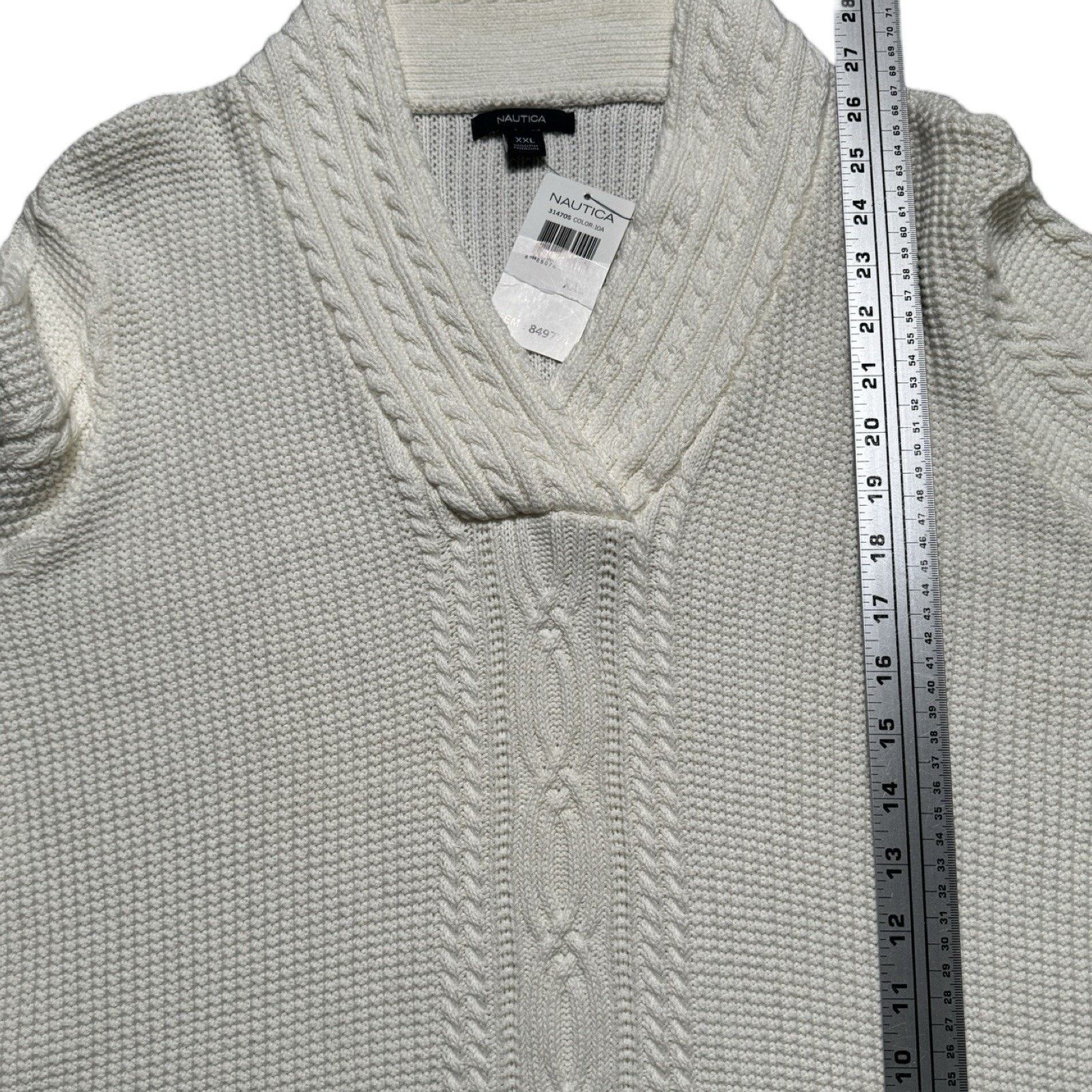 Nautica Nautica Women’s XXL V Neck Shawl Collar Cable Sweater White Size XXL / US 16-18 / IT 52-54 - 5 Thumbnail