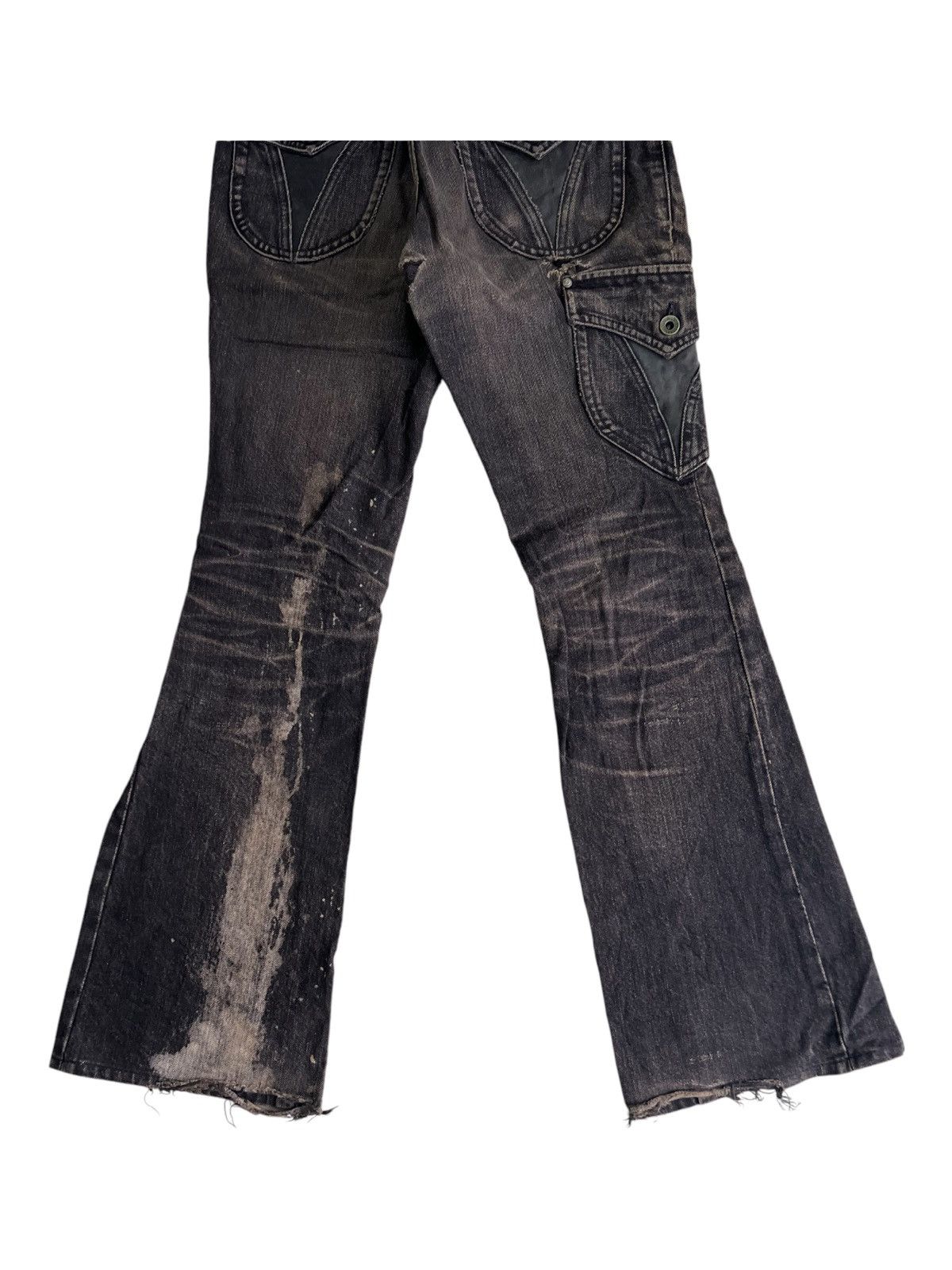 5351 POUR LES HOMMES Y2K Super Flare Dirty Bleach Leather Cargo Mud Wash Jeans Size US 28 / EU 44 - 5 Thumbnail