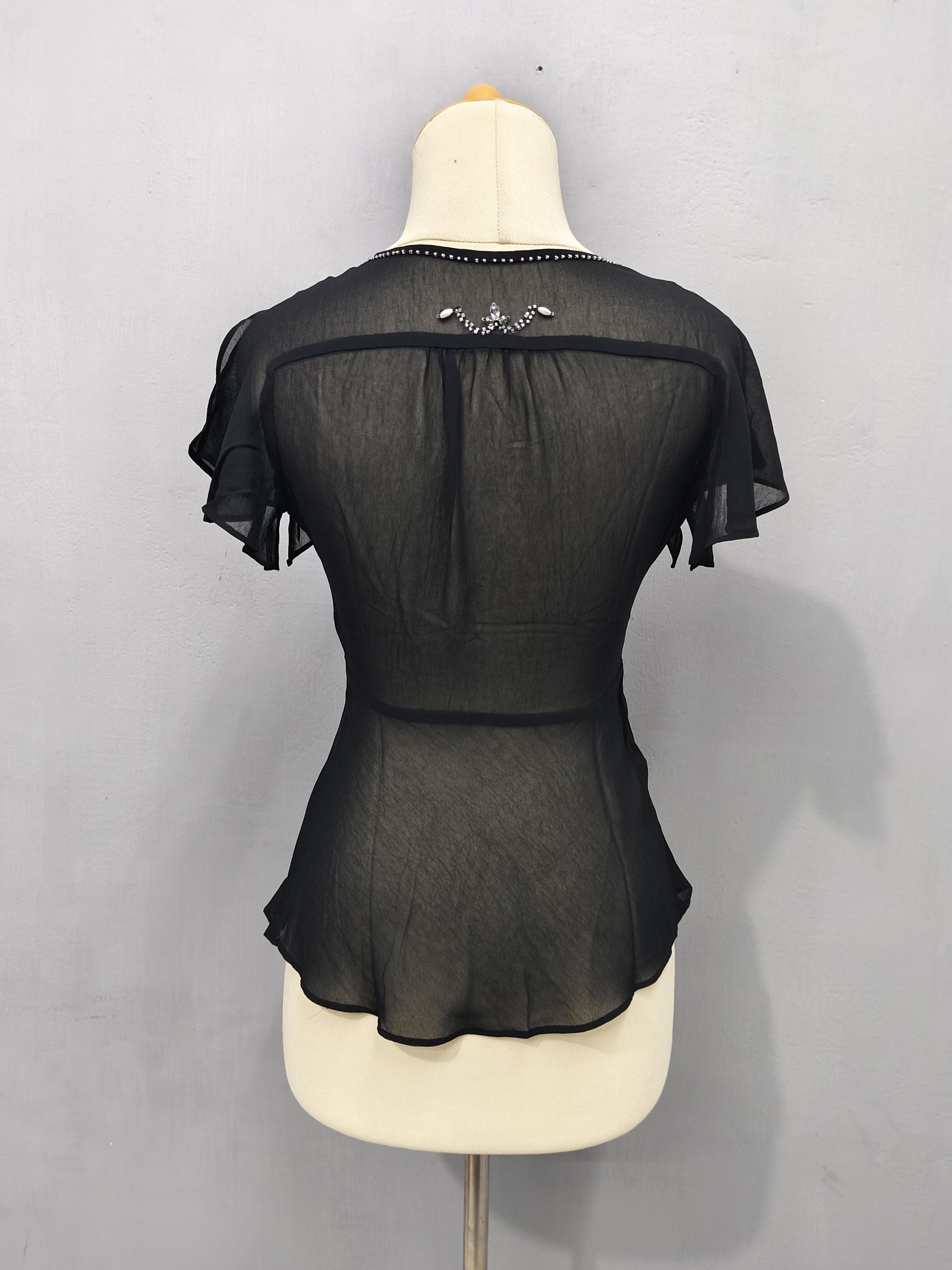 Michel Klein 00s Michel Klein- Fairy Grunge Gothic Sheer Beaded V-Neck Size M / US 6-8 / IT 42-44 - 4 Thumbnail