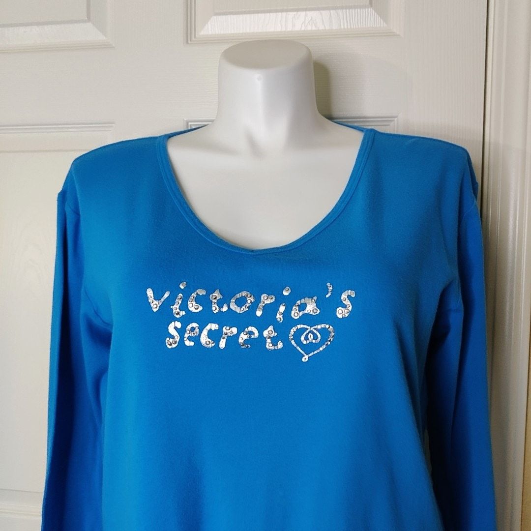 Victoria's Secret embellished blue long sleeve pajama sleepshirt M Size ONE SIZE - 2 Thumbnail