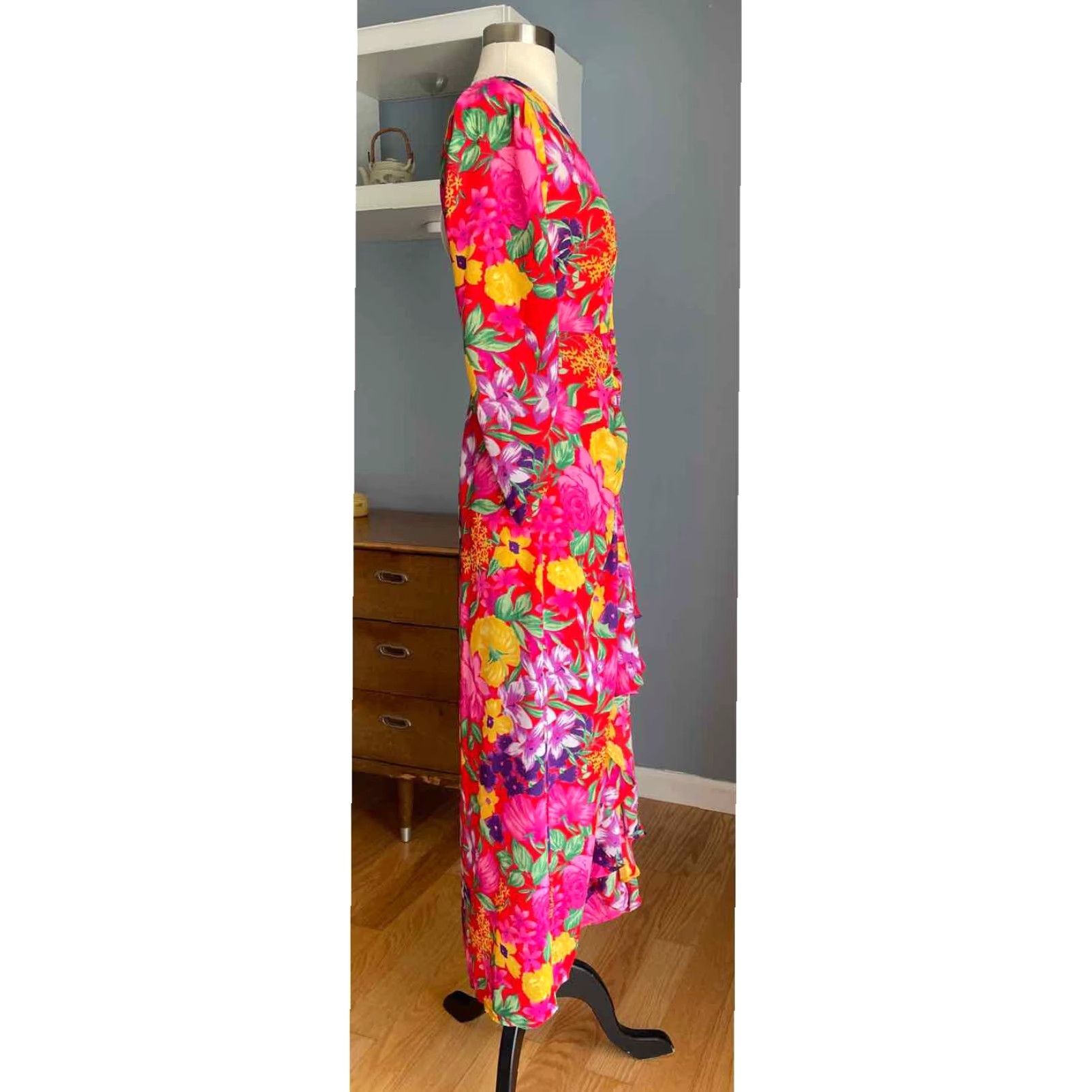RIXO RIXO For Target Maxi Dress Red Pink Floral Open Back Cascade Ruffle Women Size 2 Size XS / US 0-2 / IT 36-38 - 3 Thumbnail
