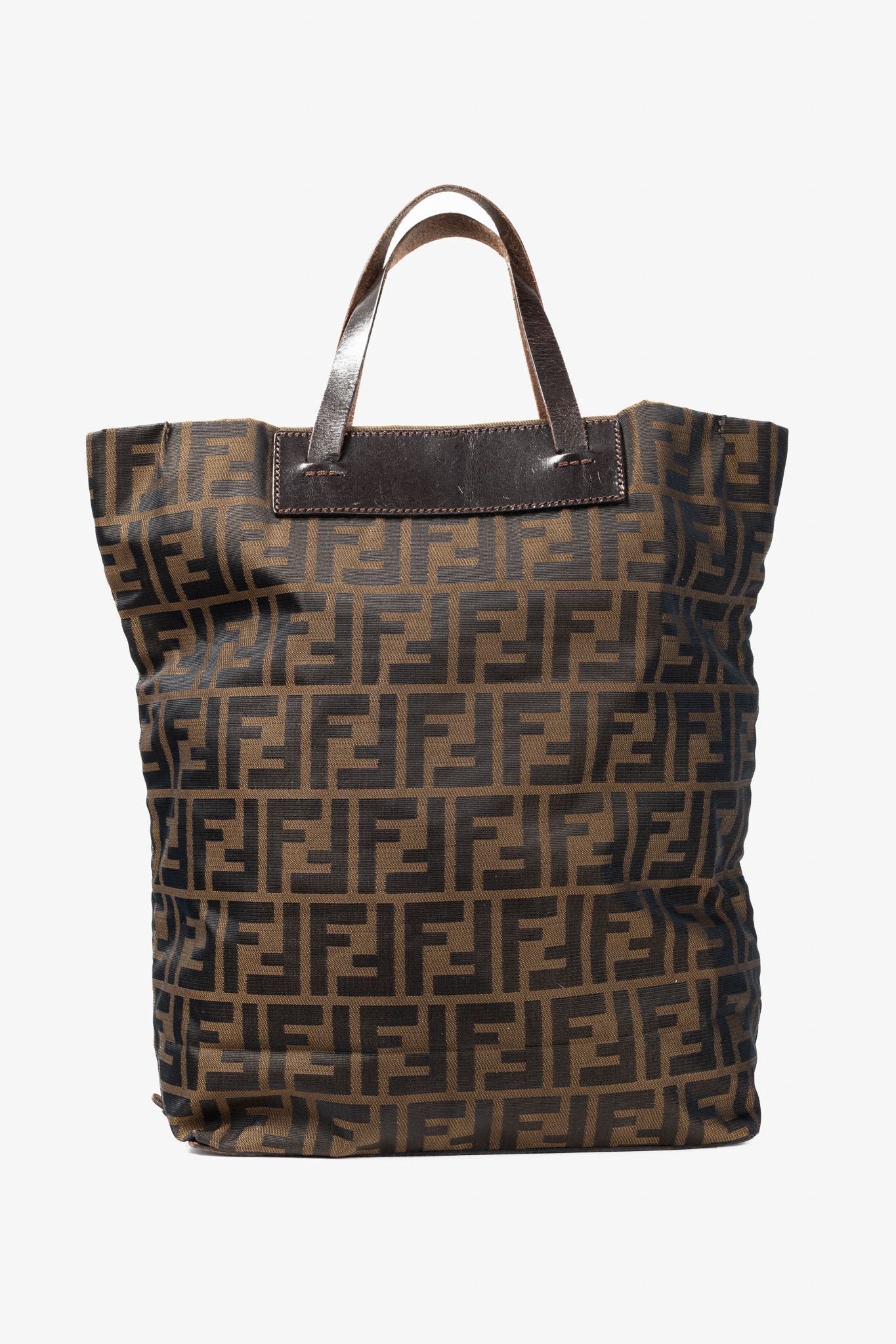 Fendi Fendi Brown Zucca Canvas Leather-Trim Snap-Closure Tote Size ONE SIZE - 4 Thumbnail