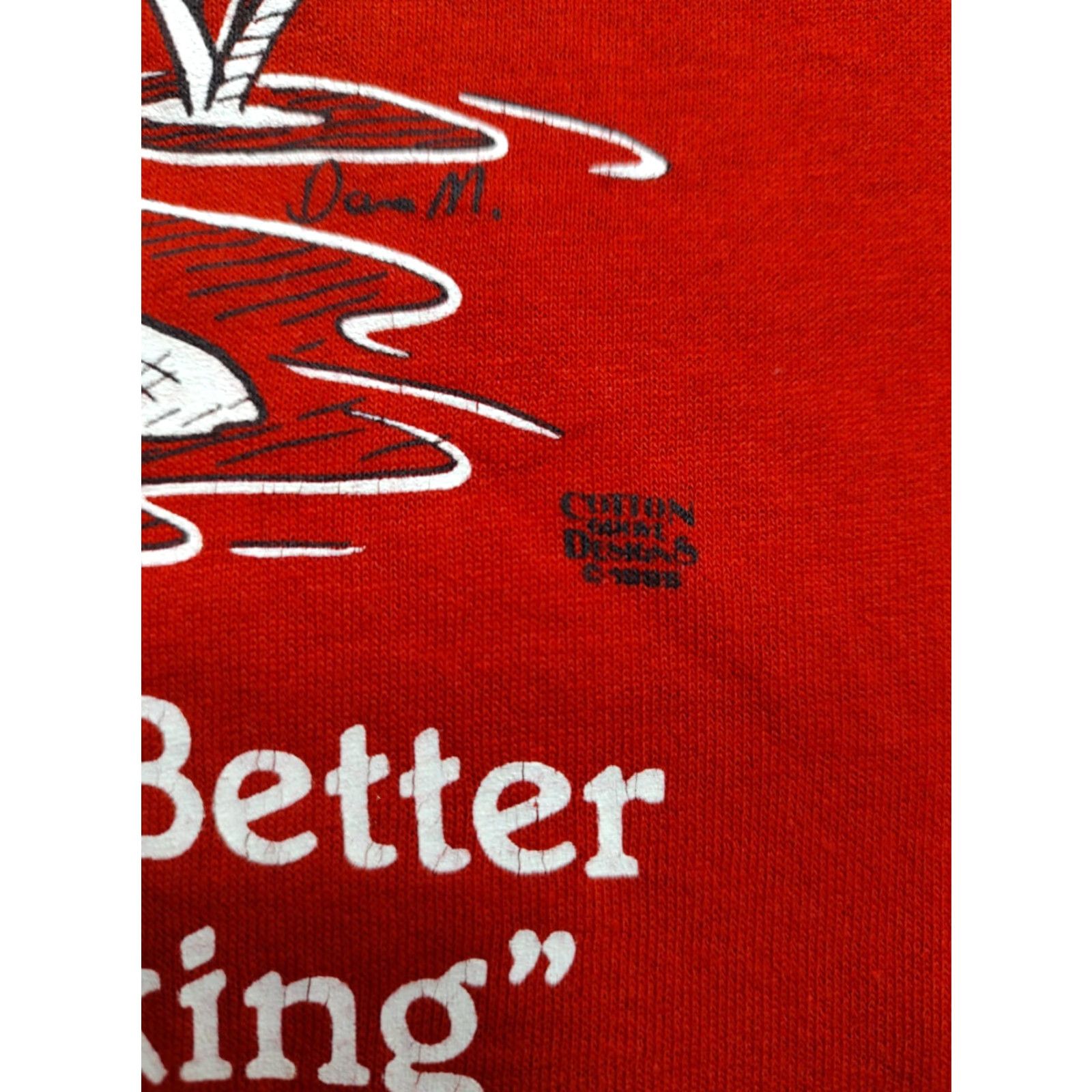 Jerzees VINTAGE The Worst Day Fishing Jerzees 1985 T-Shirt Large Retro USA Small Red Shirt Mens Regular Short Sleeve Crew Neck Logo 80s Funny Fish Retro Size US L / EU 52-54 / 3 - 3 Thumbnail