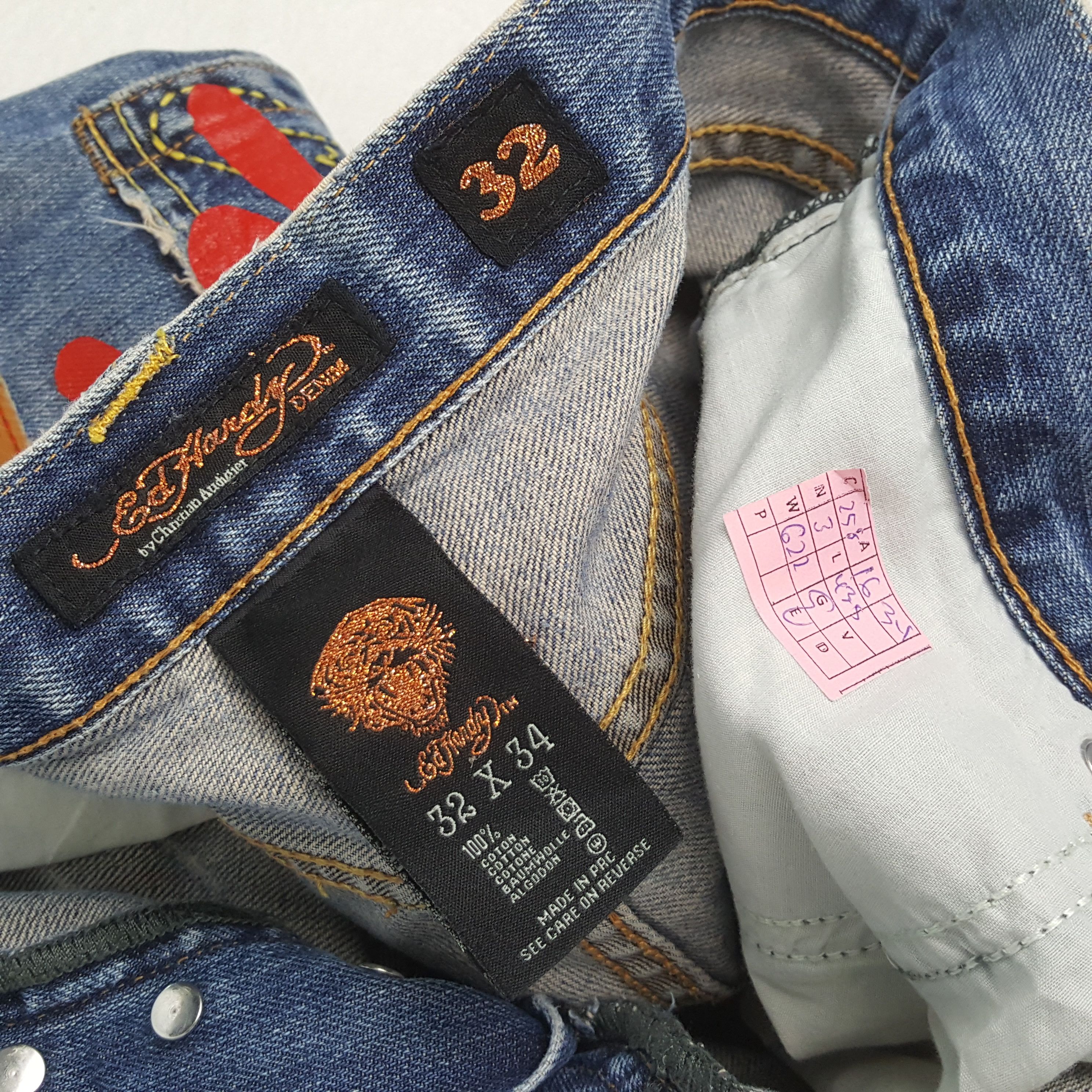 Christian Audigier × Ed Hardy × Vintage ED HARDY Designer Brand Fashion Style Custom Art Jeans Size US 32 / EU 48 - 13 Thumbnail