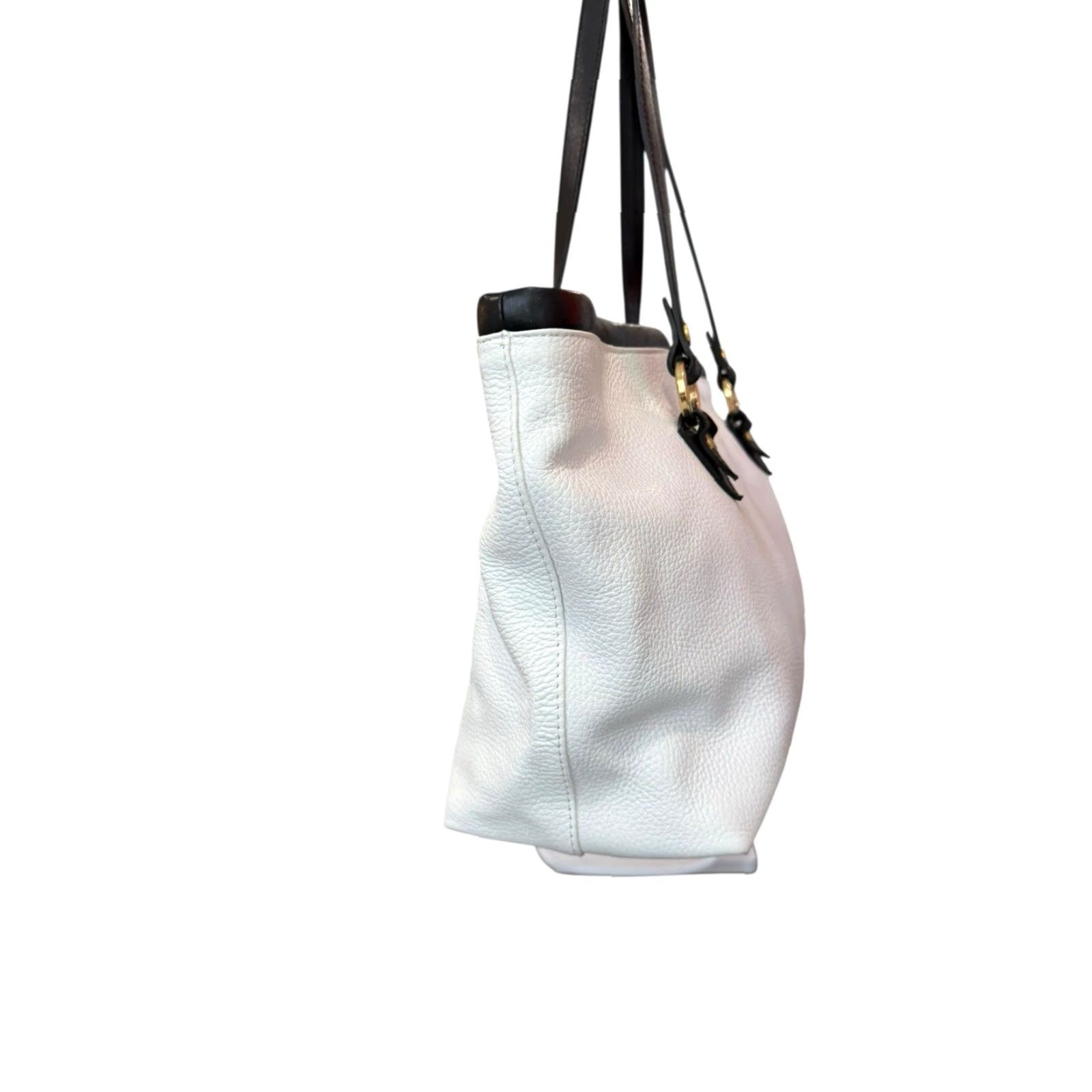 Vintage VALENTINA Crossbody Bag White Genuine Leather Handmade In Italy Black Trim Tote Womens Medium White/Pebbled Leather, Gold Hardware, Magnetic Closure Size ONE SIZE - 2 Thumbnail