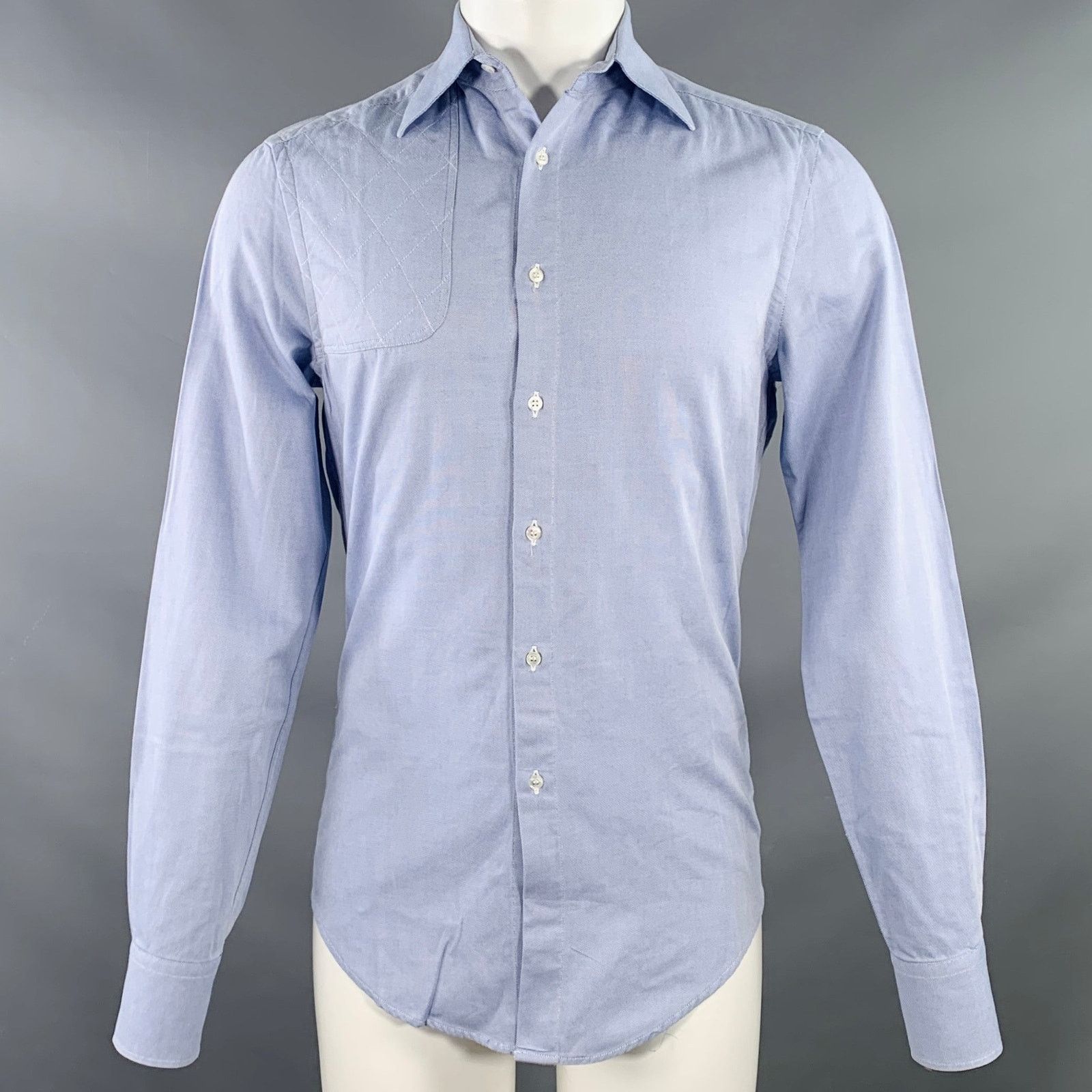 Michael Bastian Size 38 Blue Quilted Cotton Spread Collar Long Sleeve Shirt Size US M / EU 48-50 / 2 - 1 Thumbnail