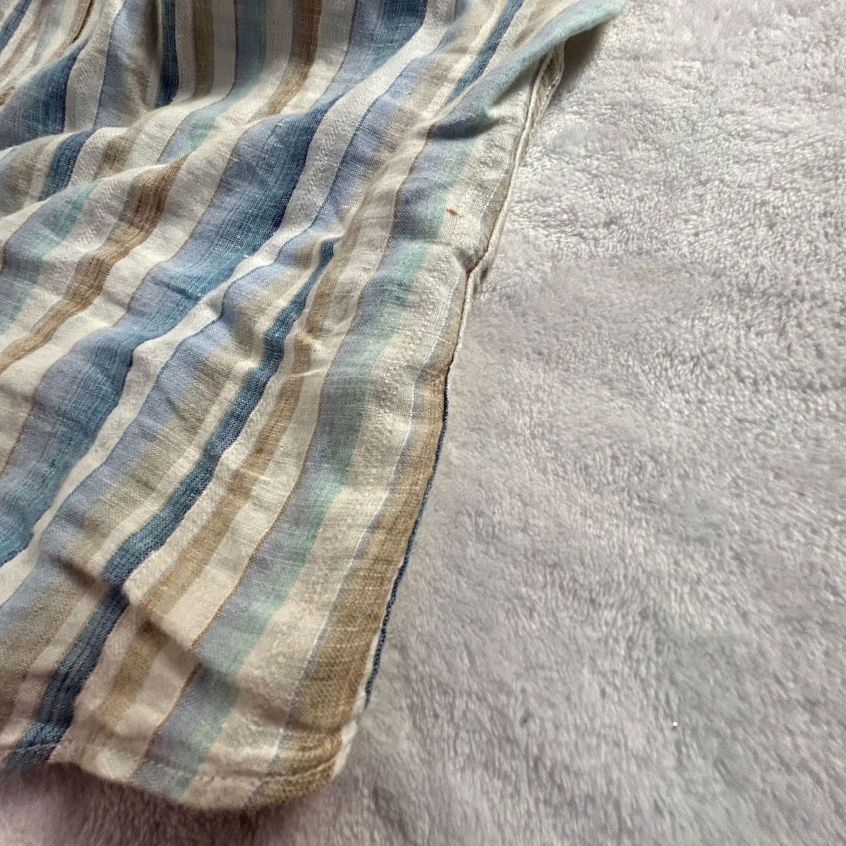 Vintage Black Brown 1826 Mens Striped Linen Button-Up Shirt MediumBlue/Tan Regular Fit Long Sleeve Casual Shirt Size US M / EU 48-50 / 2 - 4 Thumbnail