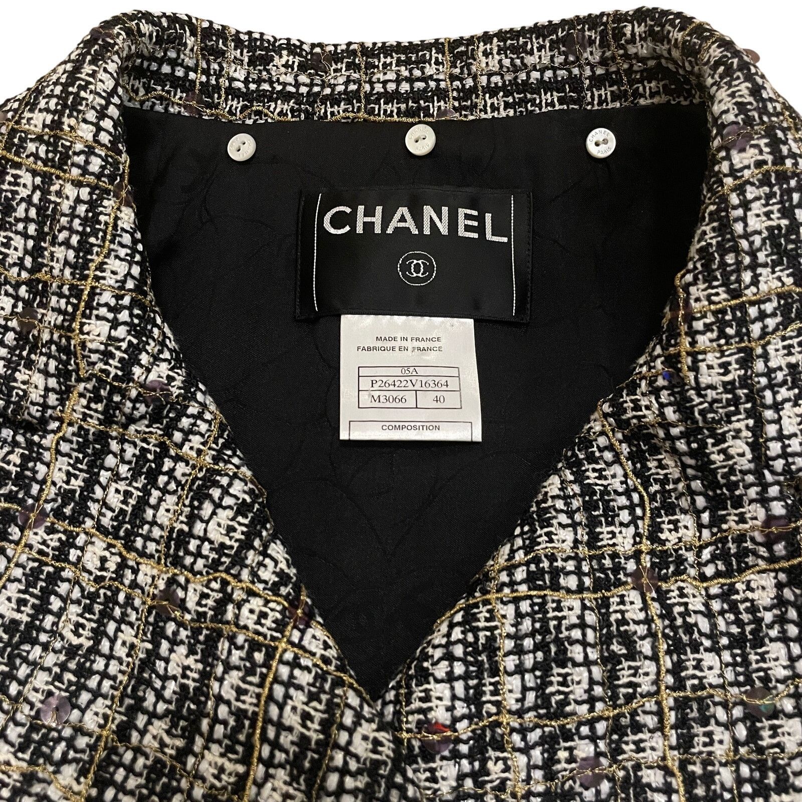 Chanel Chanel 05 Black White Plaid Tweed Sequin Jacket FR 40 Size M / US 6-8 / IT 42-44 - 7 Thumbnail