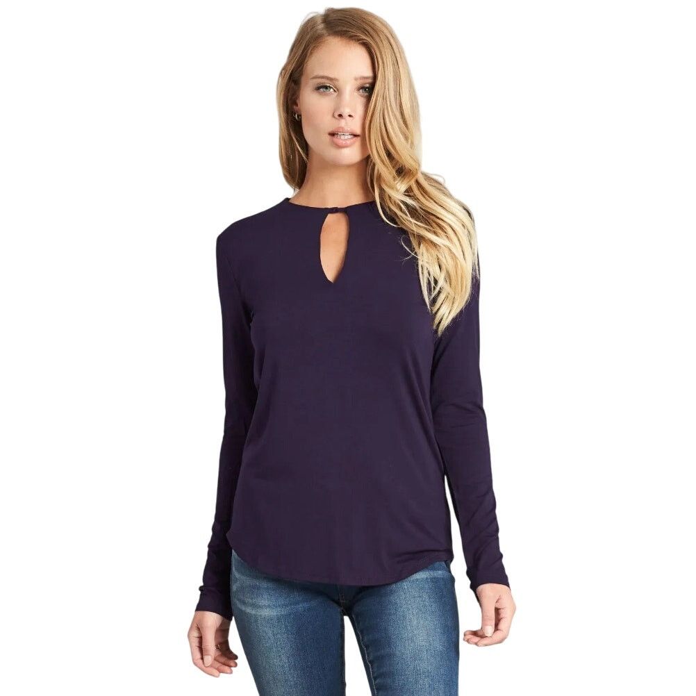 Other Knit Top Purple Long Sleeve Rounded Hem Keyhole Front Back Size M / US 6-8 / IT 42-44 - 2 Thumbnail