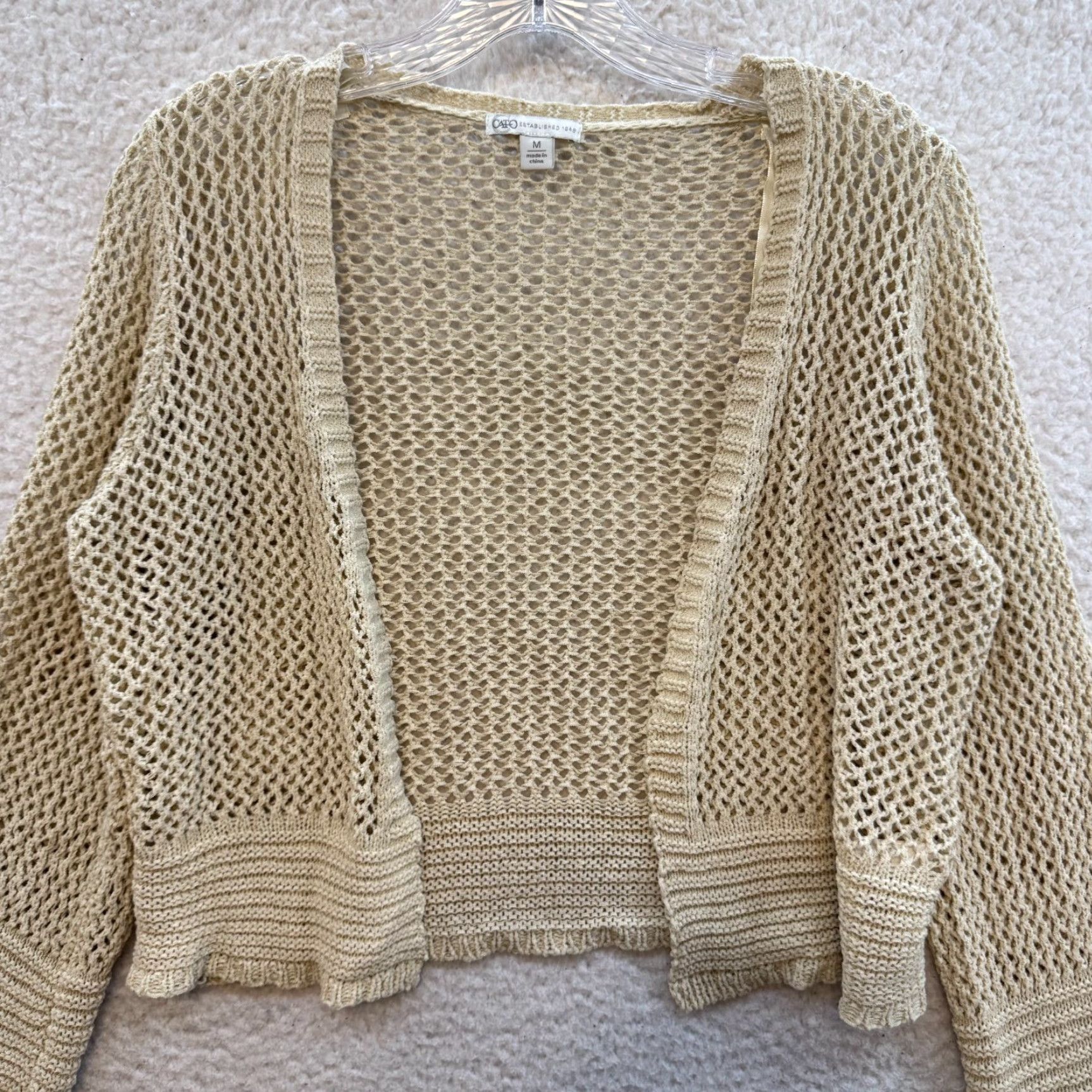 Vintage Cato Cardigan Sweater Knit Open Front Crochet Medium Ivory Womens - Boho Size M / US 6-8 / IT 42-44 - 3 Thumbnail
