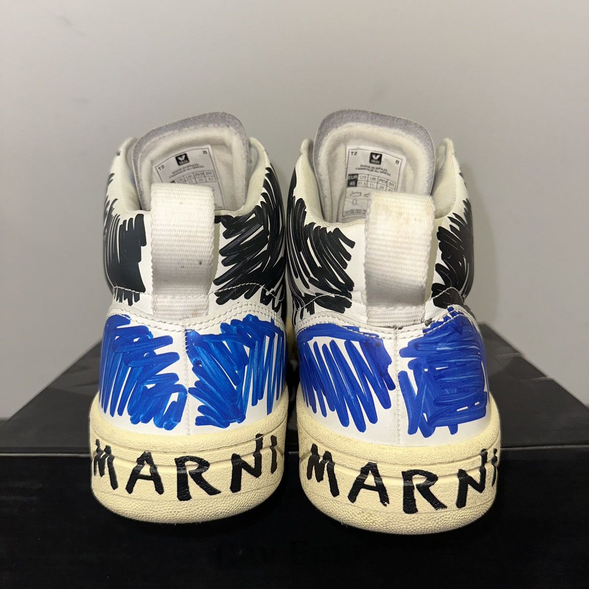 Marni × Veja VEJA x MARNI V-15 SCRIBBLE SNEAKERS MEN SHOES Size 45 (11.5) Size US 11.5 / EU 44-45 - 3 Thumbnail