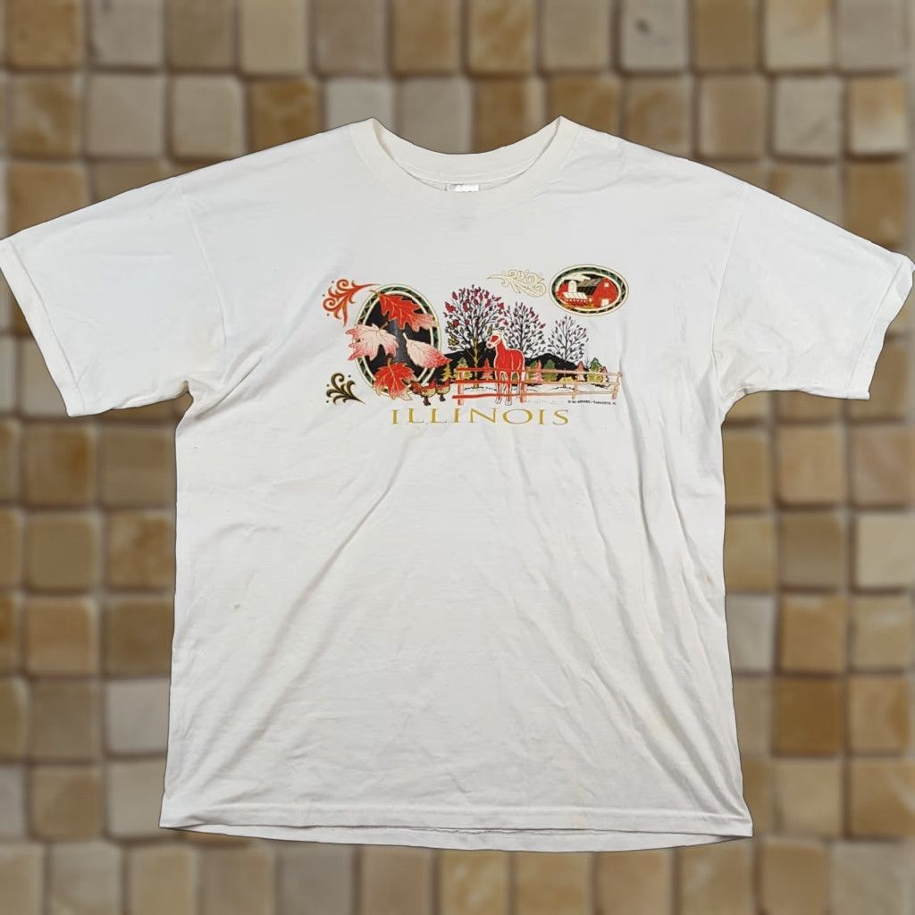 Fruit Of The Loom Vintage 90s Illinois Horse Farm Autumn Fall Leaves Size XL Y2K Animal T Shirt Size US XL / EU 56 / 4 - 1 Thumbnail