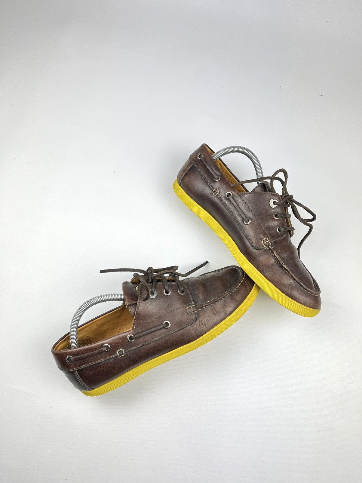 Genuine Leather x Leather Moncler Guadeloupe Boat Shoes Brown Leather Top Spider, Men's (Size 8)