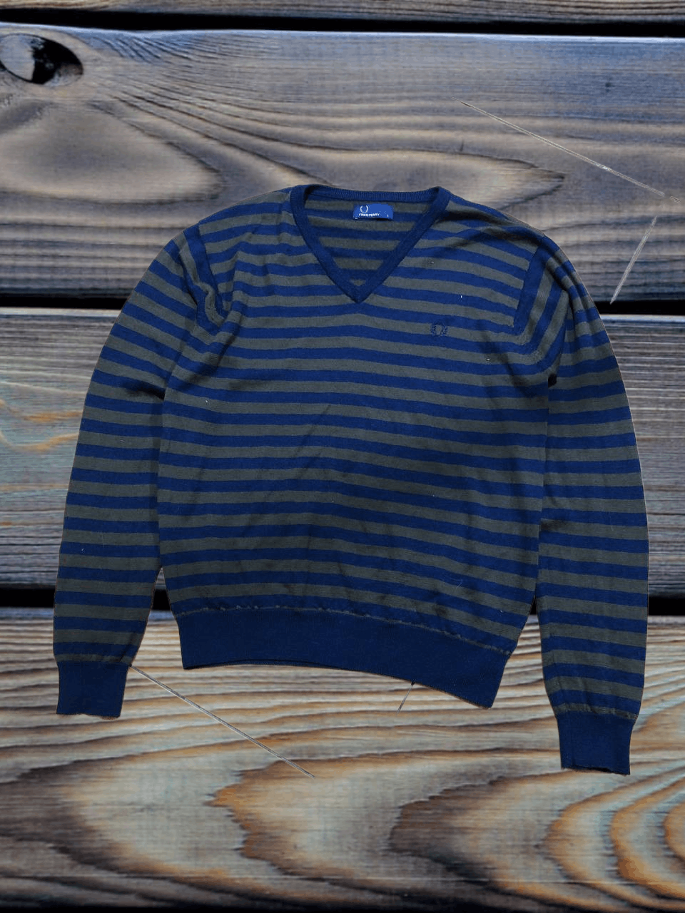 Fred Perry Fred Perry V-Neck Jumper Sweater Striped Cotton BY13 Size US L / EU 52-54 / 3 - 1 Thumbnail