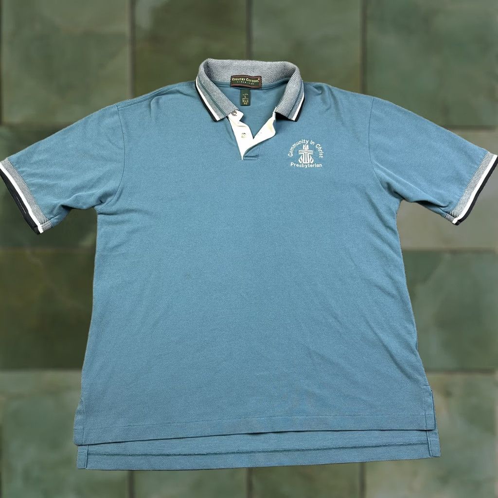 Vintage VINTAGE Country Cottons Polo Shirt Mens L Blue Embroidered 90s Community In Christ Presbyterian Church polo Size US L / EU 52-54 / 3 - 1 Thumbnail