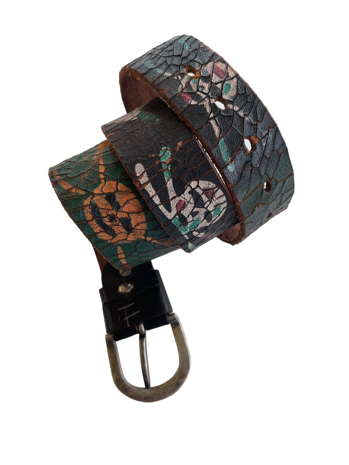 Vintage Vintage Leather Belt Skulls Printed Size 30 - 7 Thumbnail