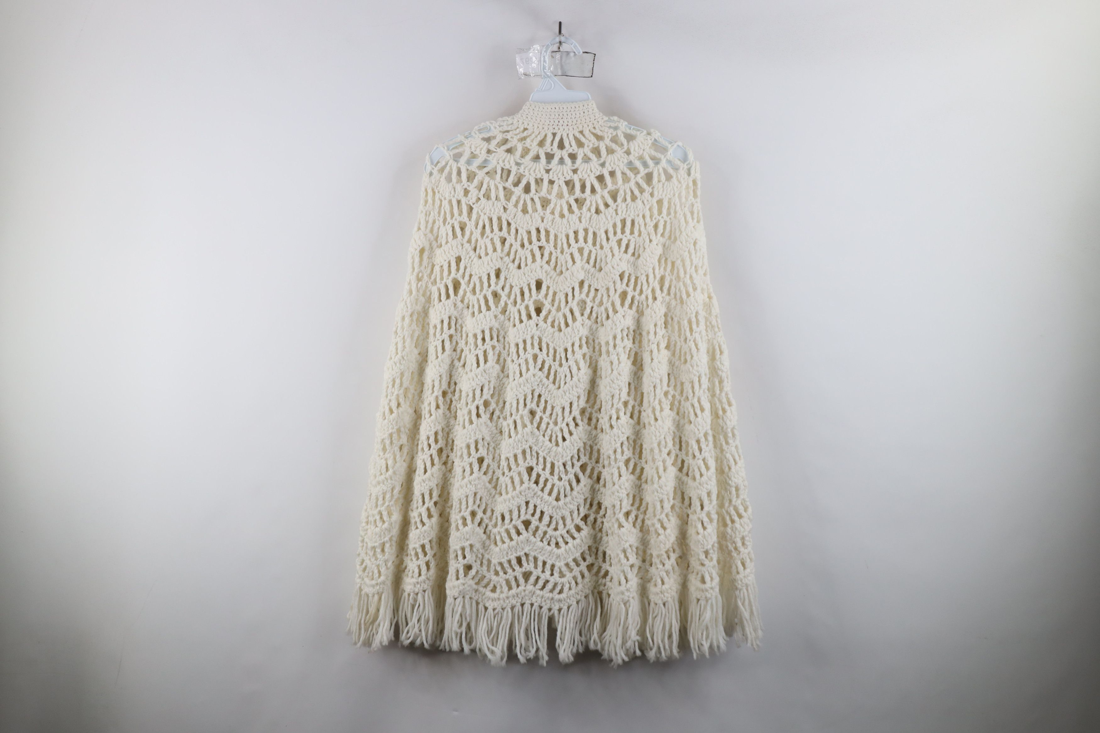 Vintage Vintage 60s 70s Boho Chic Fringe Cardigan Sweater Poncho USA Size ONE SIZE - 9 Thumbnail