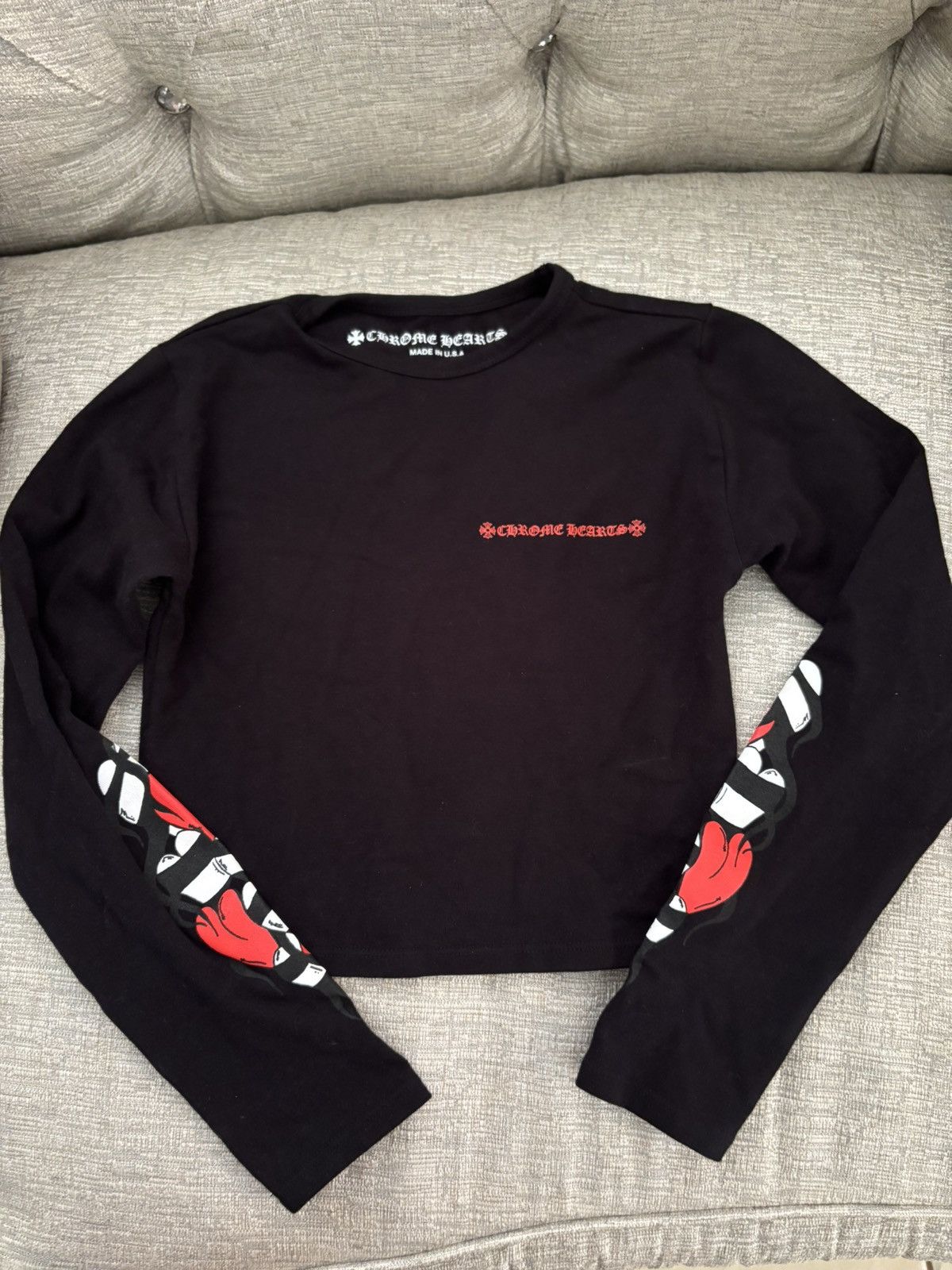 Chrome Hearts Matty boy sick hearts long sleeve crop top tee