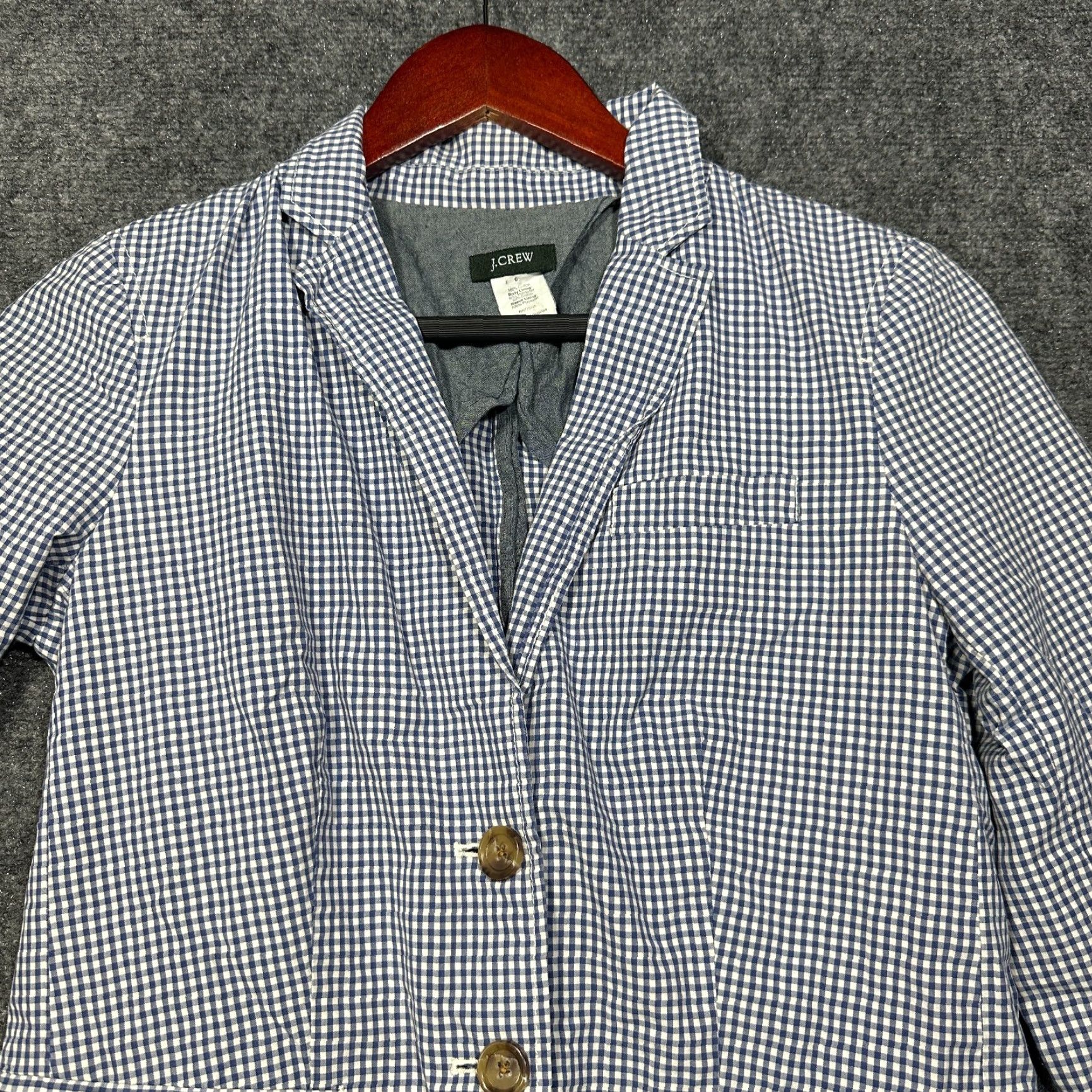 J.Crew J.CREW Blazer Womens 0 Blue White Gingham Cotton Lined 2 Button Jacket Notch Lapel Regular Short Sleeve Buttoned Front Vintage: No Size XS / US 0-2 / IT 36-38 - 4 Thumbnail
