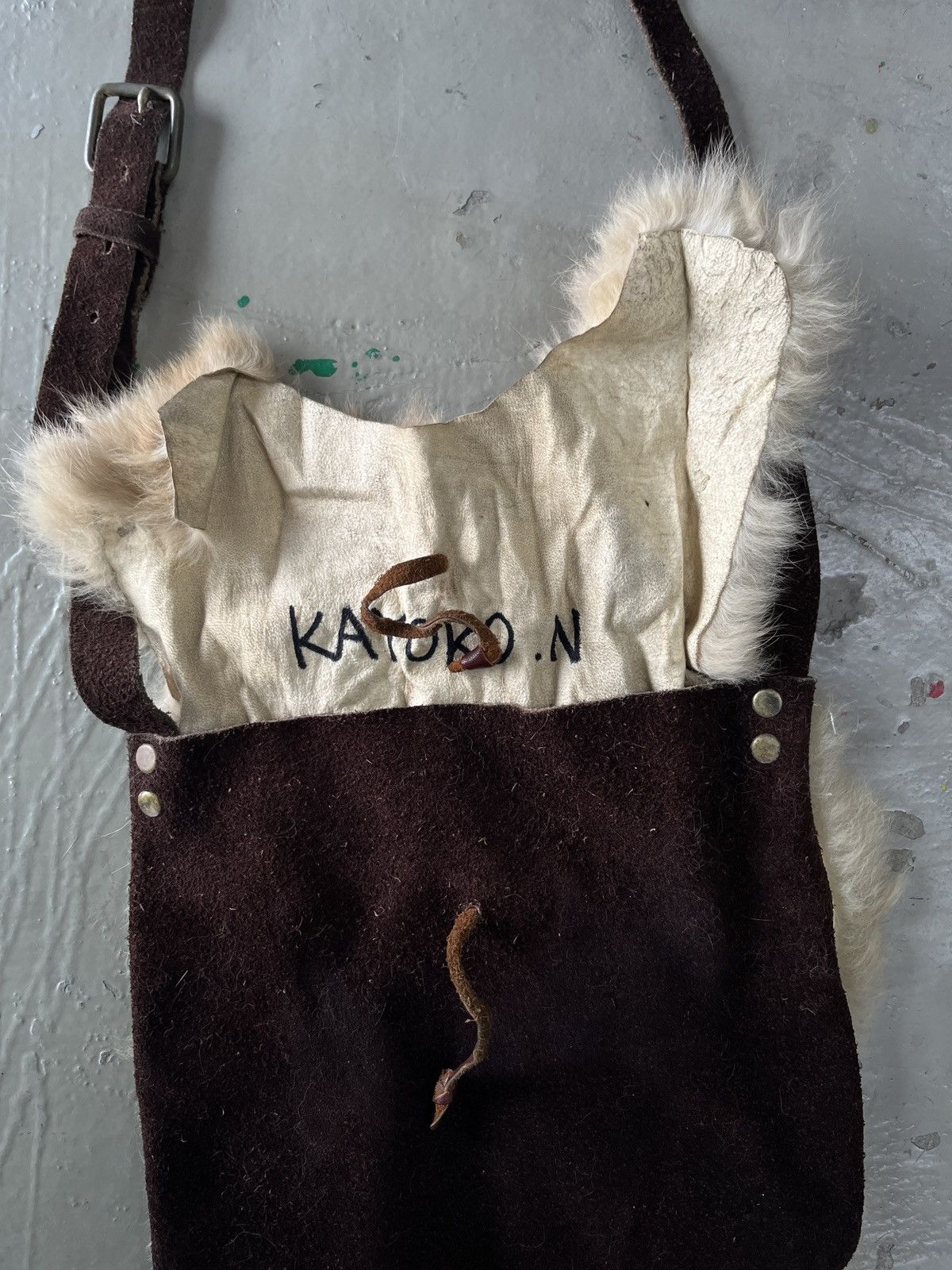 14th Addiction LGB GOA Leather Suede Rabbit Fur Margiela Style Sling Bag Size ONE SIZE - 12 Thumbnail