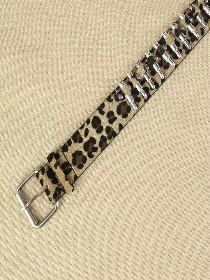 Japanese Brand 110 cm Leopard Print Bullet PU Leather Belt Size ONE SIZE - 4 Thumbnail