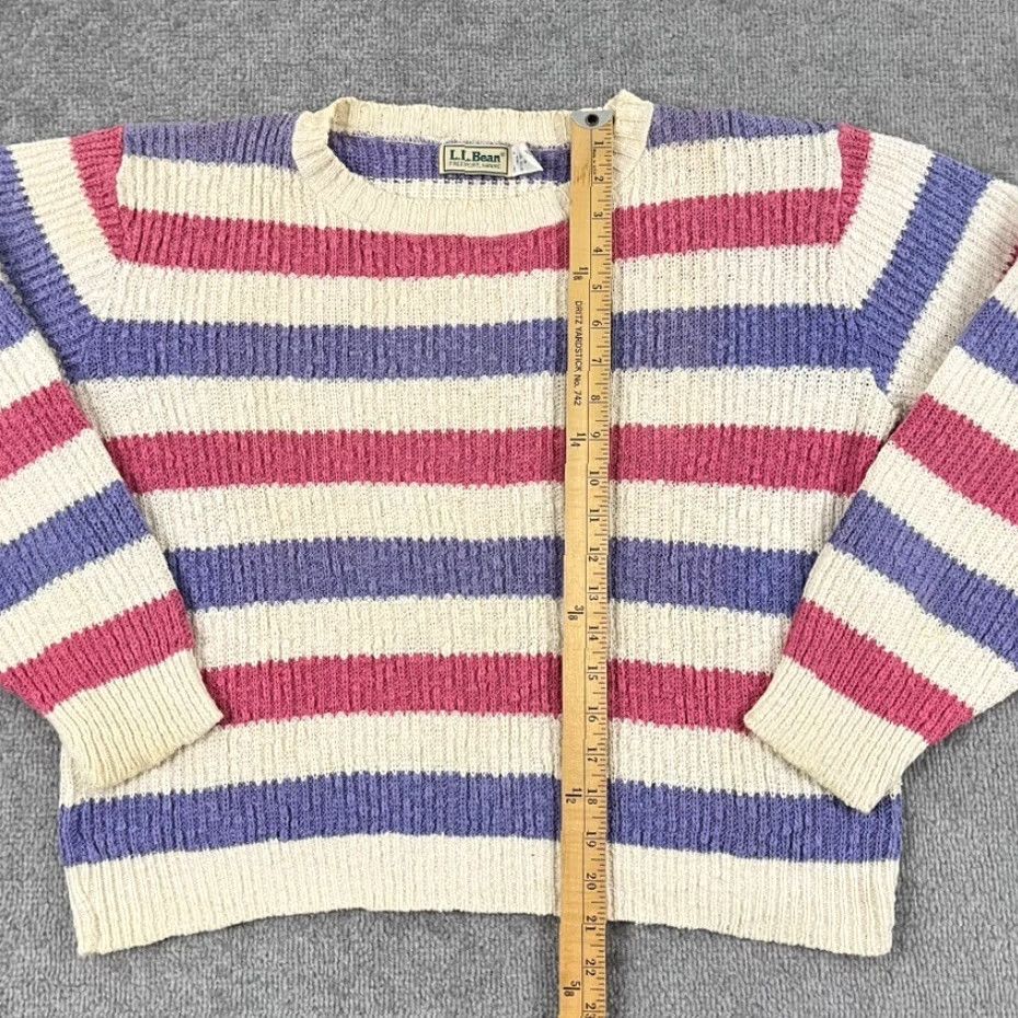 Vintage VINTAGE L.L. BEAN Women's Sweater Pullover Knit 90s Striped Casual Warm Fall Winter Pink Purple White M Size M / US 6-8 / IT 42-44 - 3 Thumbnail