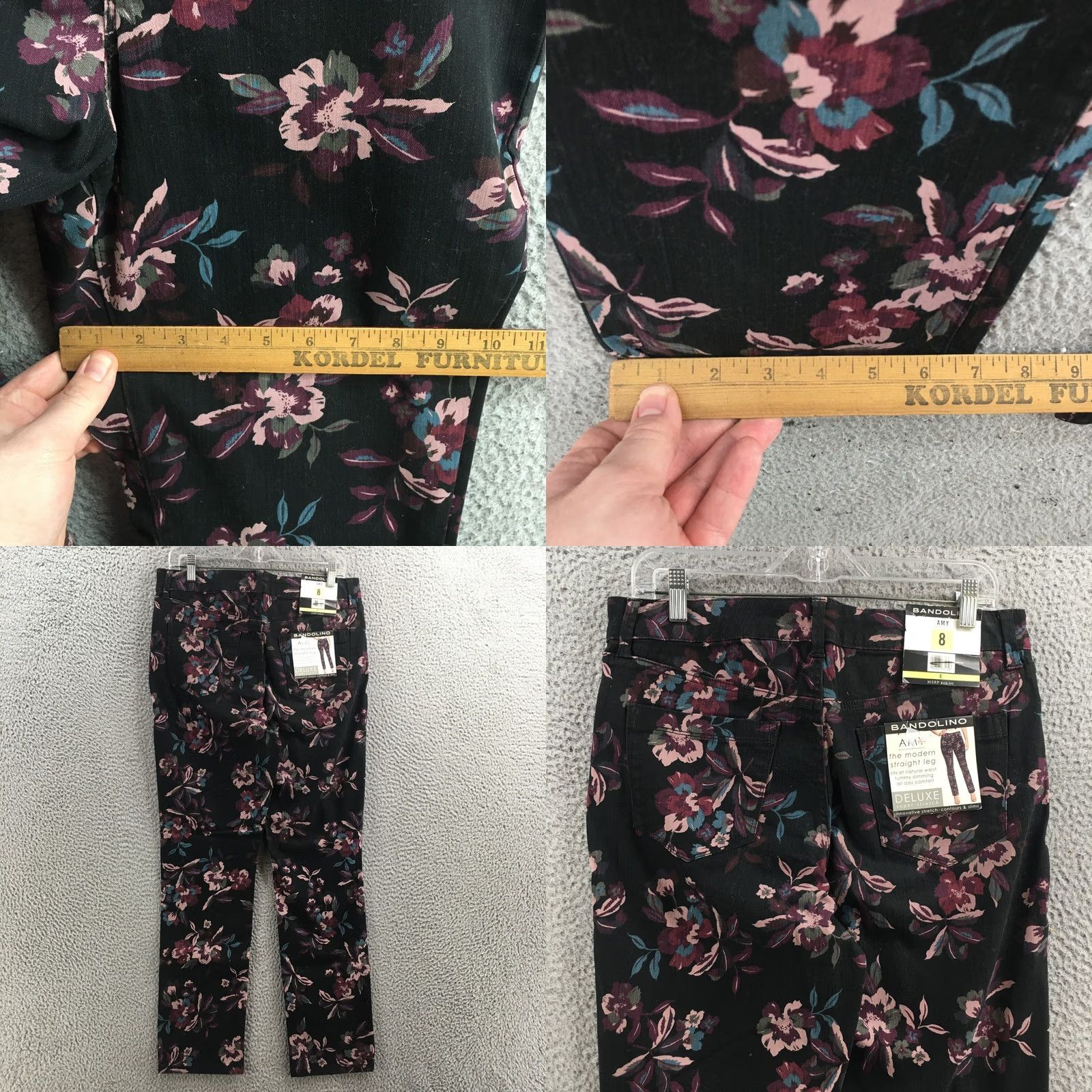 Vintage Bandolino Amy Modern Straight Leg Jeans Womens 8 Black Floral NEW Size 24" / US 00 / IT 34 - 8 Thumbnail