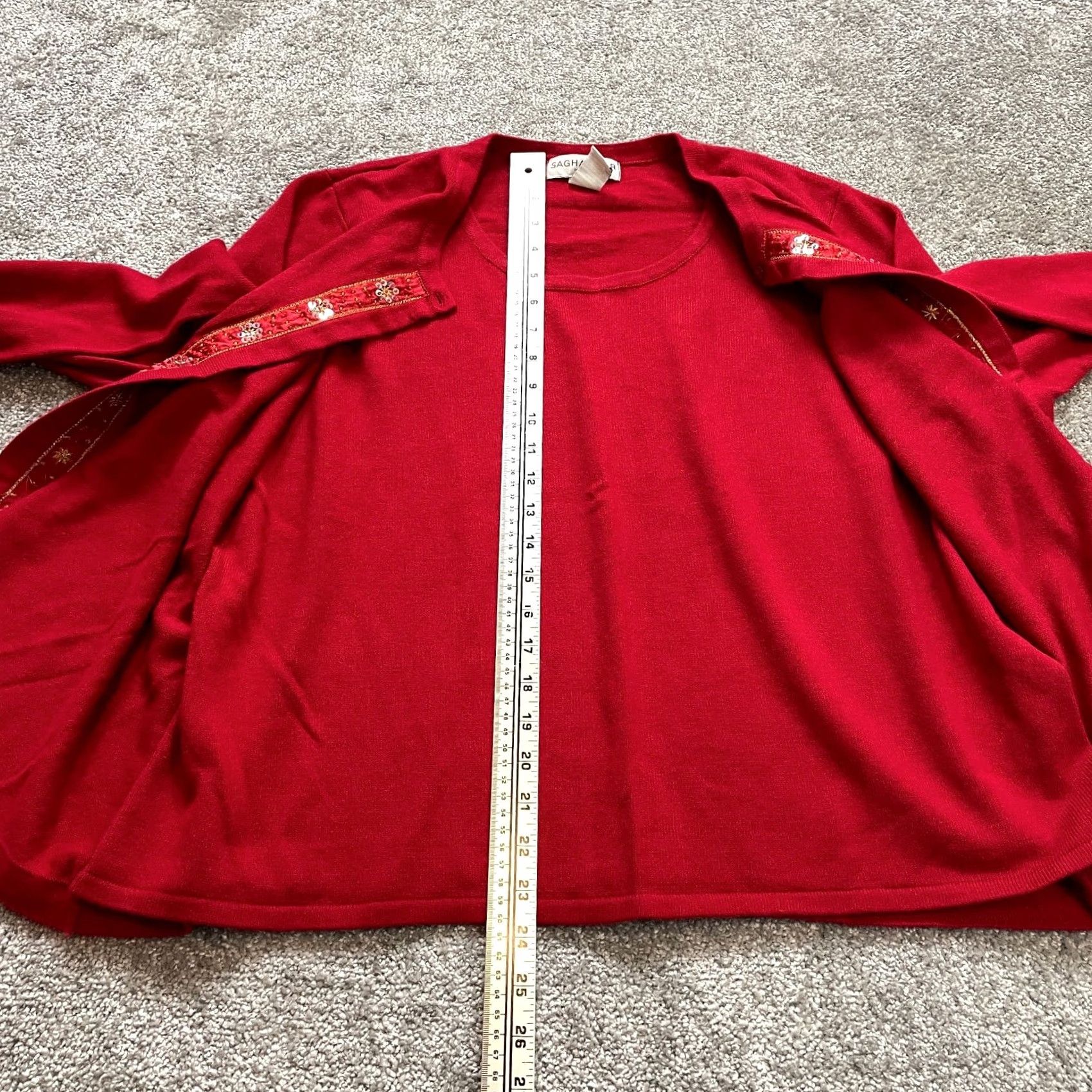 Vintage VINTAGE Sag Harbor Cardigan Sweater Womens 2X Red Floral Beaded Button Crew Neck Long Sleeve Knit Size XXL / US 16-18 / IT 52-54 - 2 Thumbnail