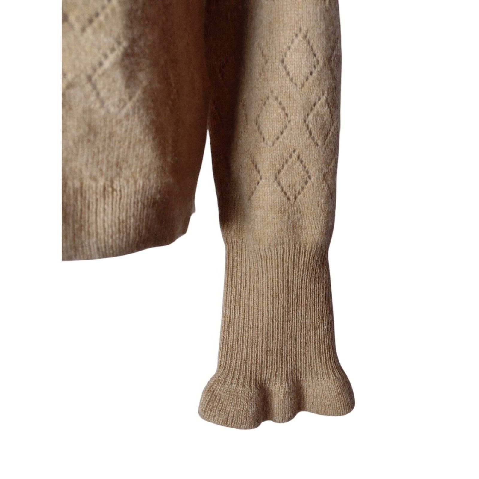 J.Crew J Crew Cashmere Diamond Print Open Knit Sweater Size M Beige Size M / US 6-8 / IT 42-44 - 4 Thumbnail