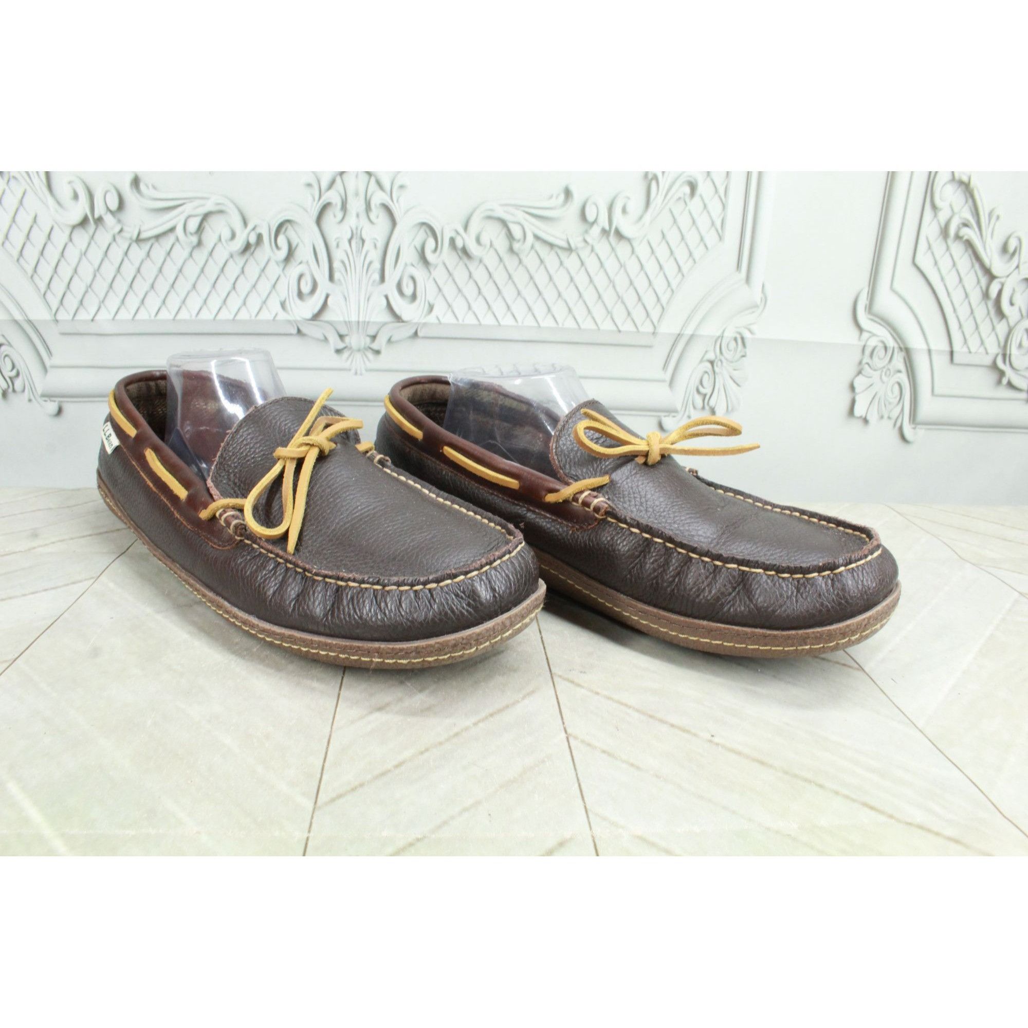 L.L. Bean × Leather LL Bean Men's Handsewn Slippers Flannel Lined Rawhide Laces Size US 12 / EU 45 - 3 Thumbnail
