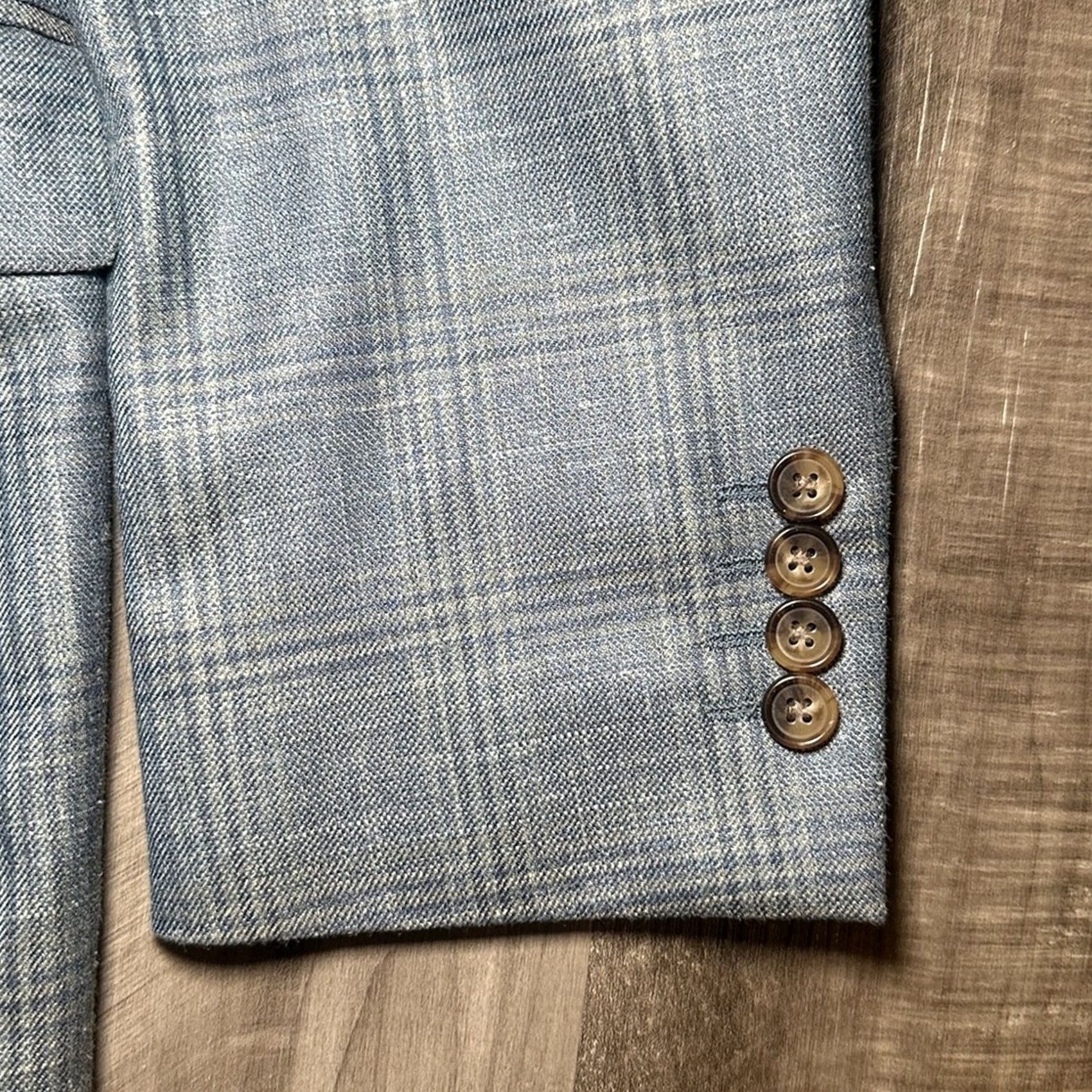 Ralph Lauren Ralph Lauren Blazer Men 44R Wool Silk Linen 2 Piece Wool Silk Linen Blue Gray Plaid Blazer Sport Jacket - 44R Size 44R - 4 Thumbnail