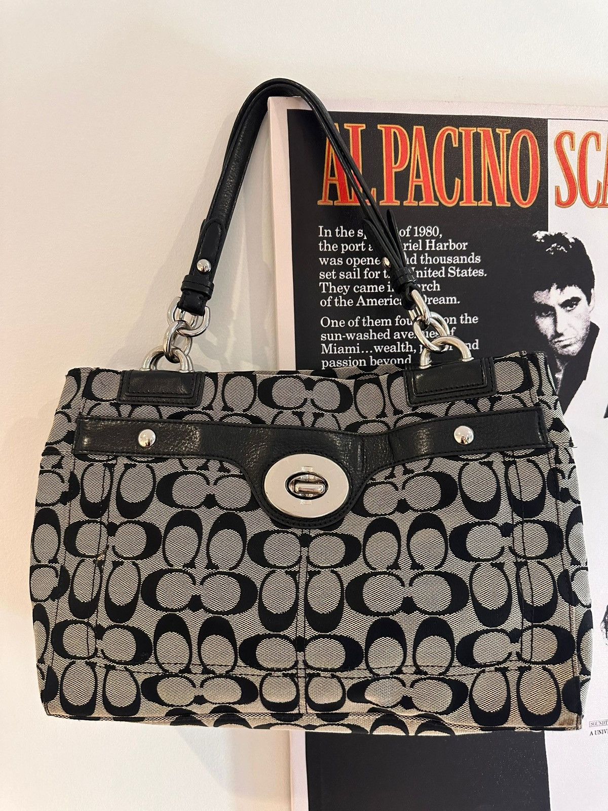 Coach Signature Canvas Black Leather Trim Tote Bag