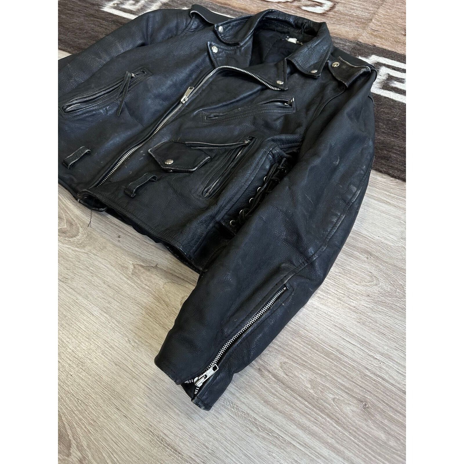 Vintage Vintage 90s Leather Moto Biker Side String Jacket 6378AC Size US L / EU 52-54 / 3 - 4 Thumbnail