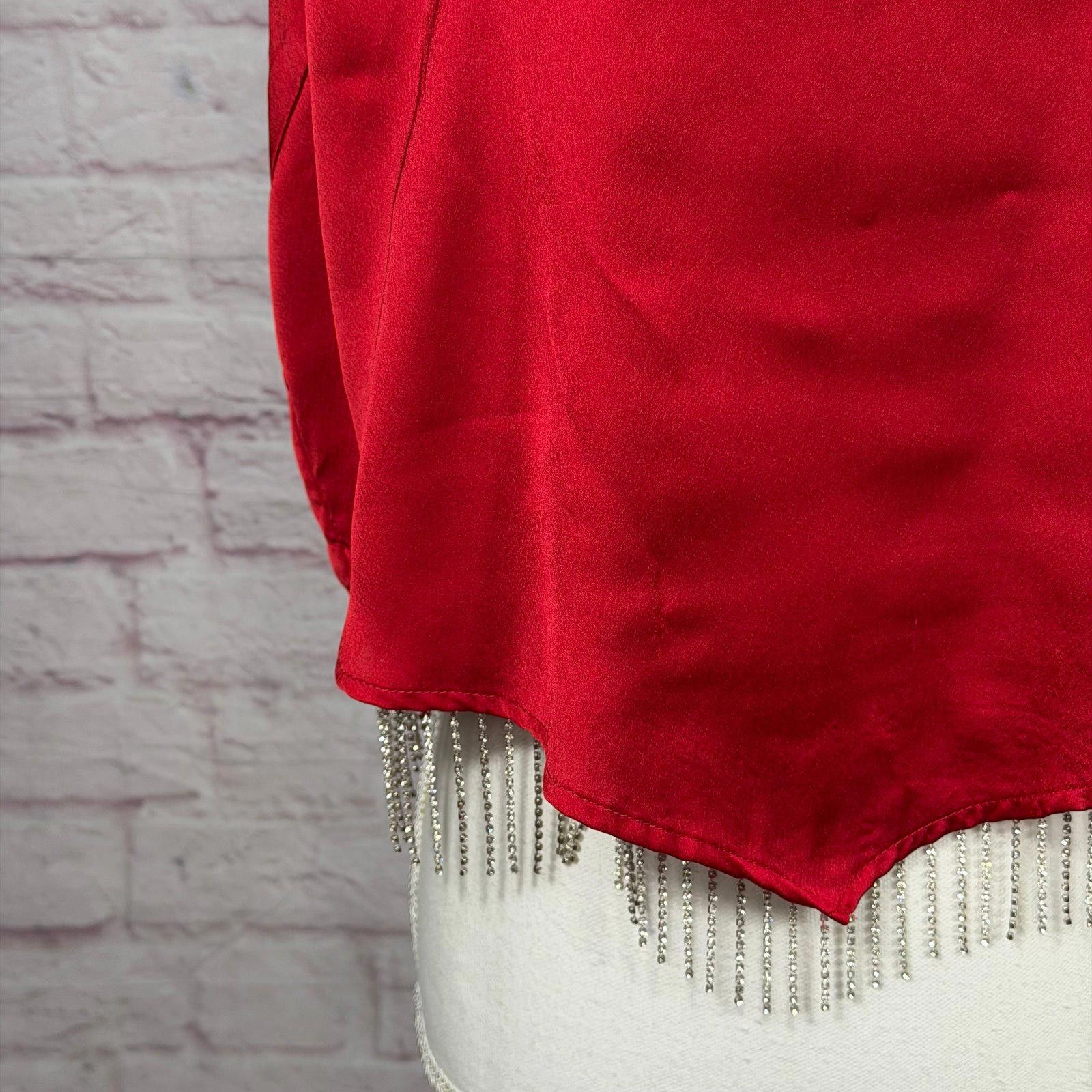 Other Blue B Collection Red Satin Halter Top with Fringe Large NWT Size L / US 10 / IT 46 - 5 Thumbnail