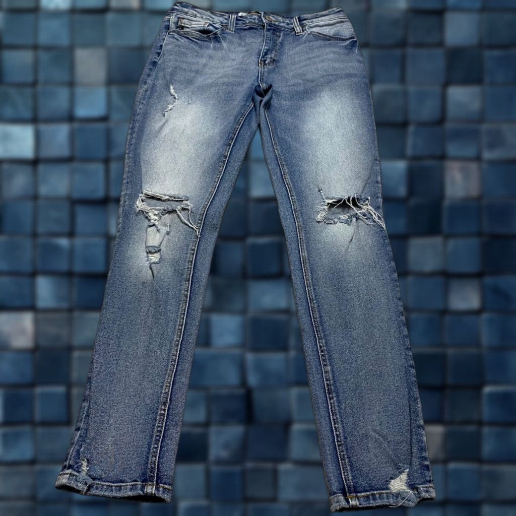 Vintage Kancan Womens Jeans 27 Blue Denim Mid Rise Skinny Distressed Size 27" / US 4 / IT 40 - 1 Thumbnail