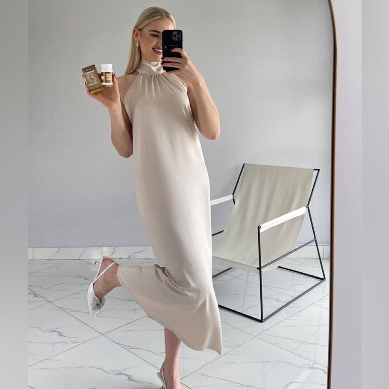 Zara ZARA SATIN EFFECT HALTER DRESS ECRU Size M / US 6-8 / IT 42-44 - 1 Thumbnail