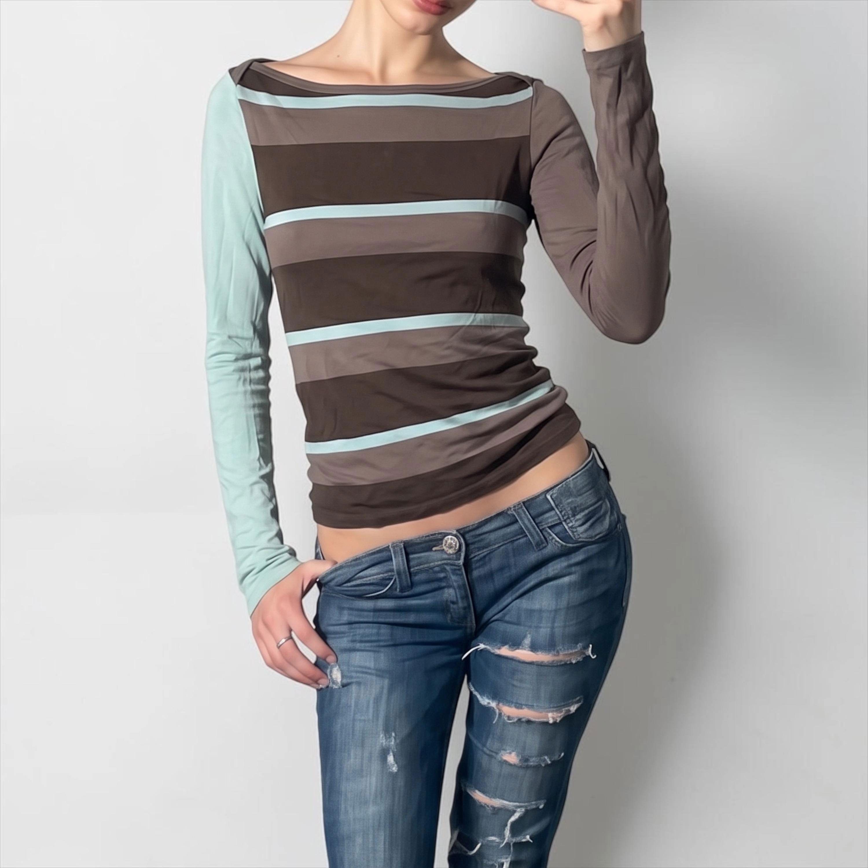 Other The Cop Copine Turquoise Striped Wide Neck Top Size ONE SIZE - 1 Thumbnail