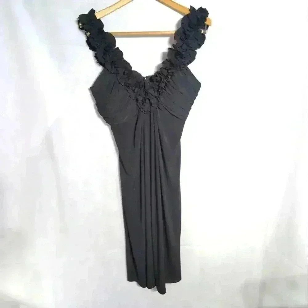 MAGGY LONDON Black Party Dress Ruffled Straps Sheath mini sz 12 Size XL / US 12-14 / IT 48-50 - 1 Thumbnail