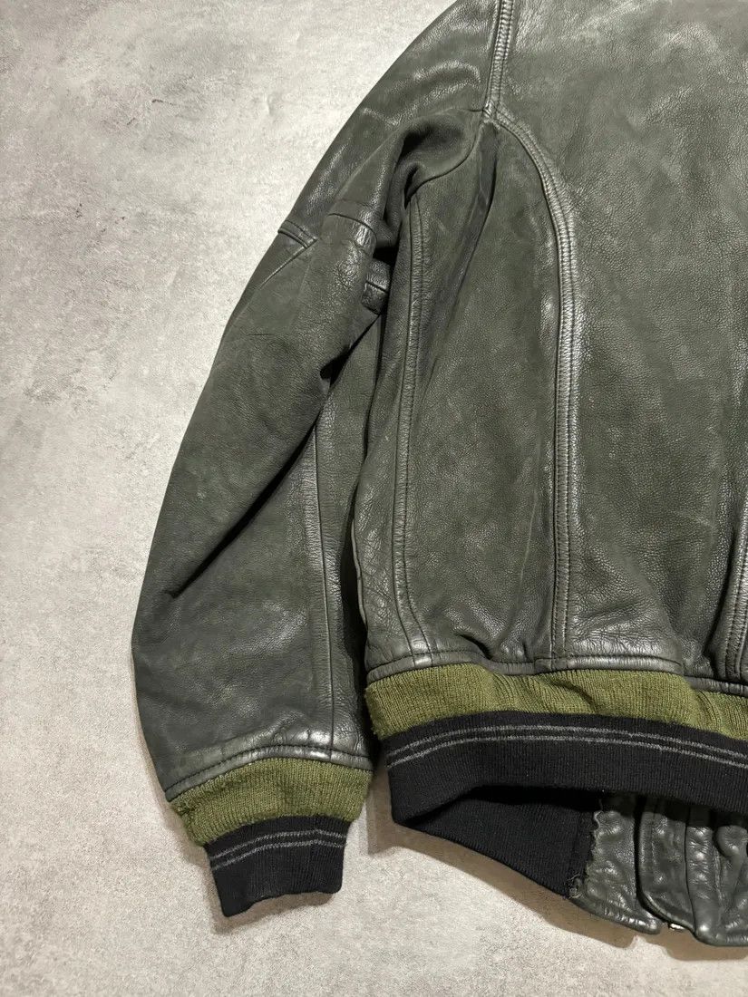 Designer × Diesel × Vintage 2000s Diesel Olive Biker Eroded Polished Leather Jacket Size US M / EU 48-50 / 2 - 4 Thumbnail